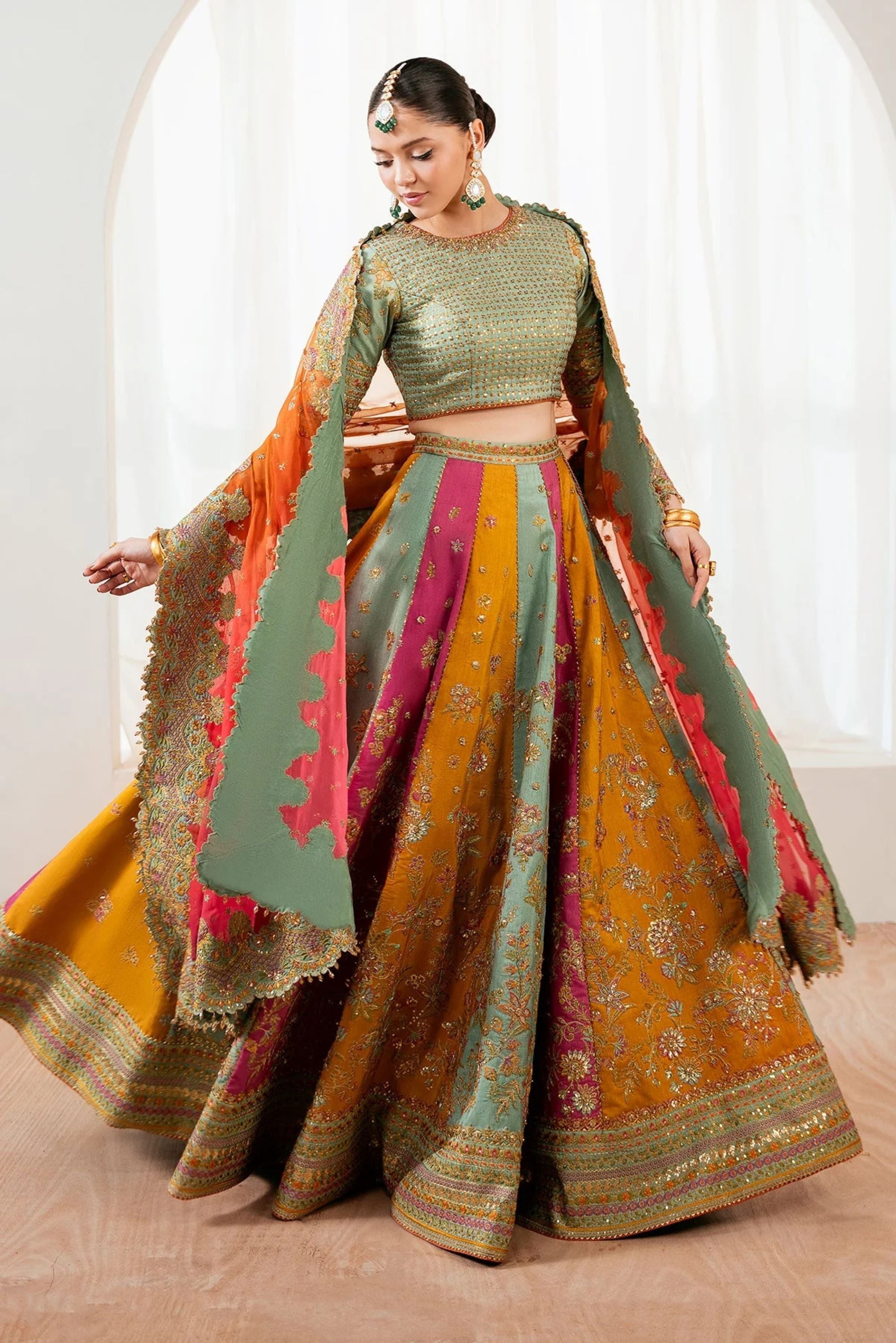 Haldi Mehndi Dholki Lehenga