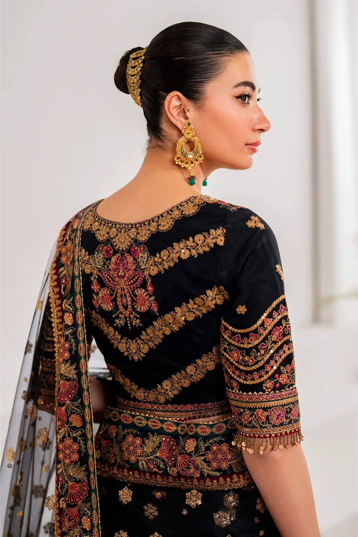 Black Net Embellished Saree