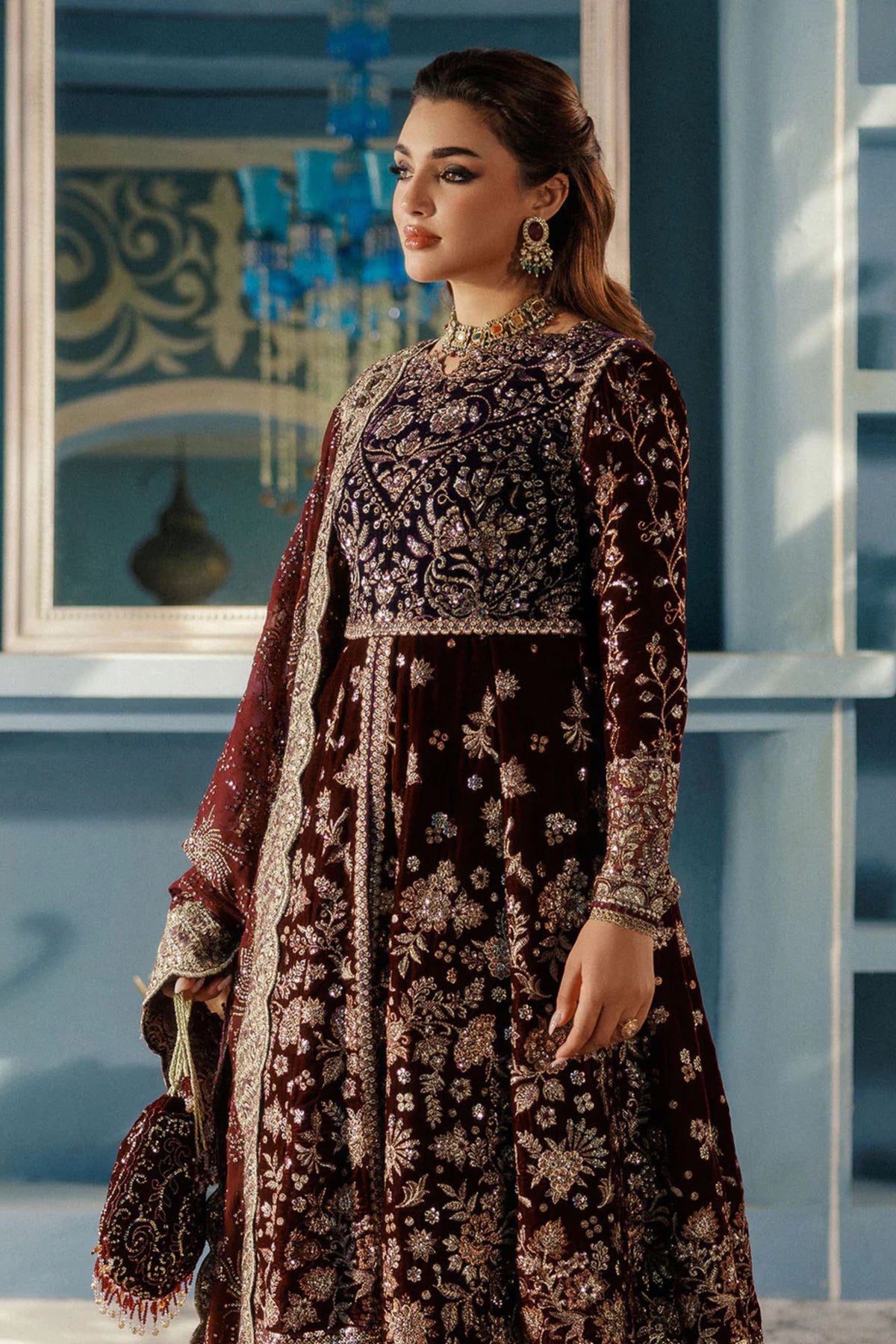 Velvet Embroidered Bridal Sharara
