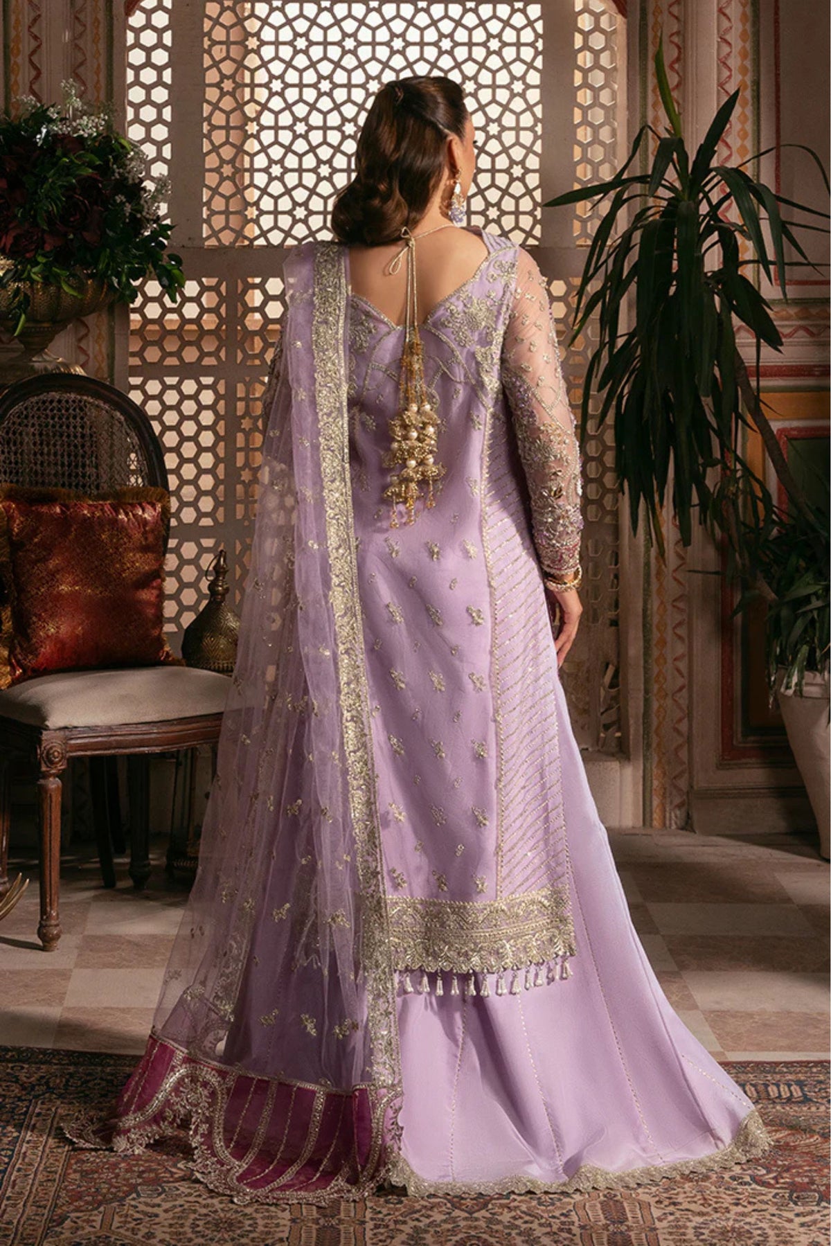 Lilac Net Embroidered Lehenga