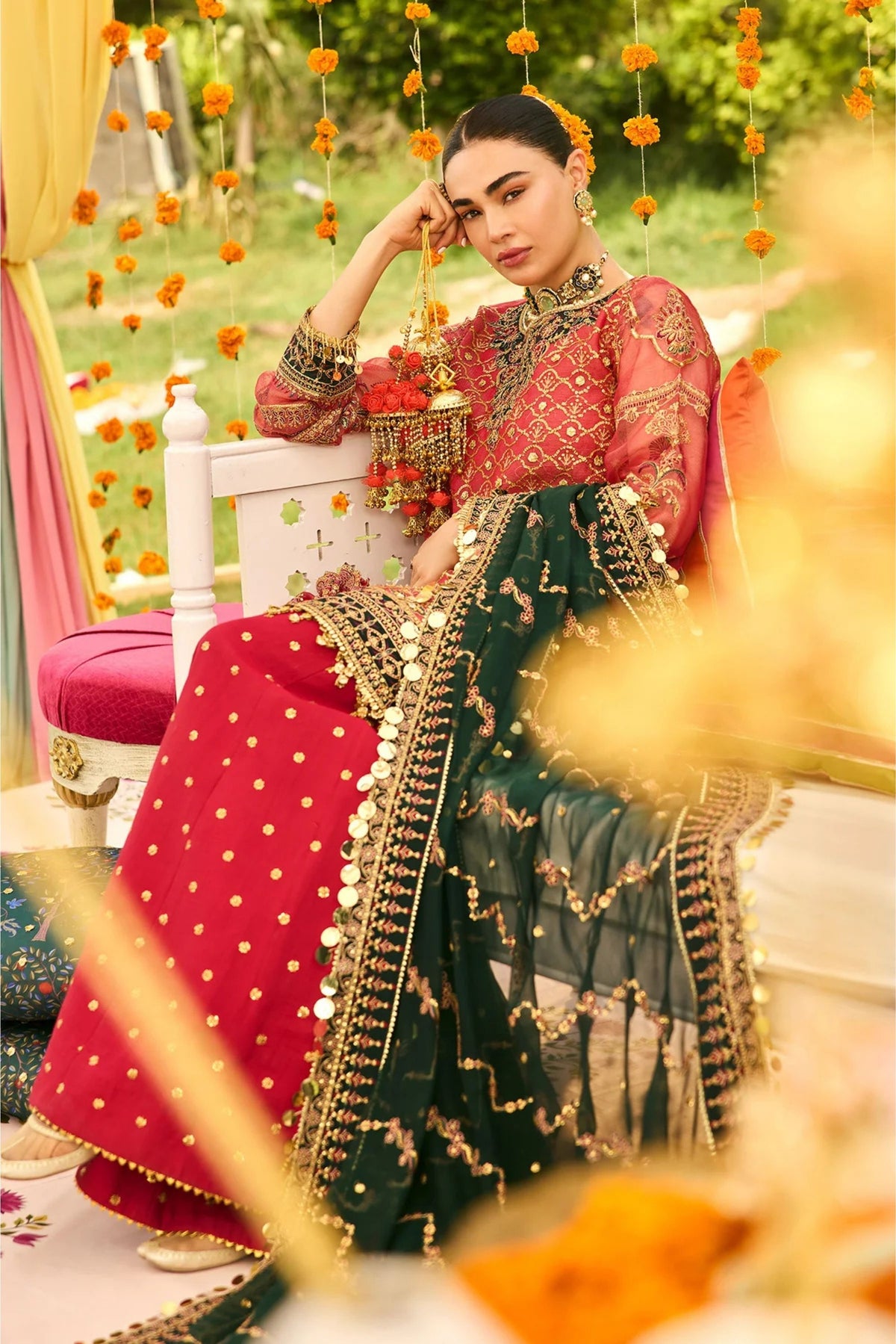 Dark Pink Festive Mehndi Outfit