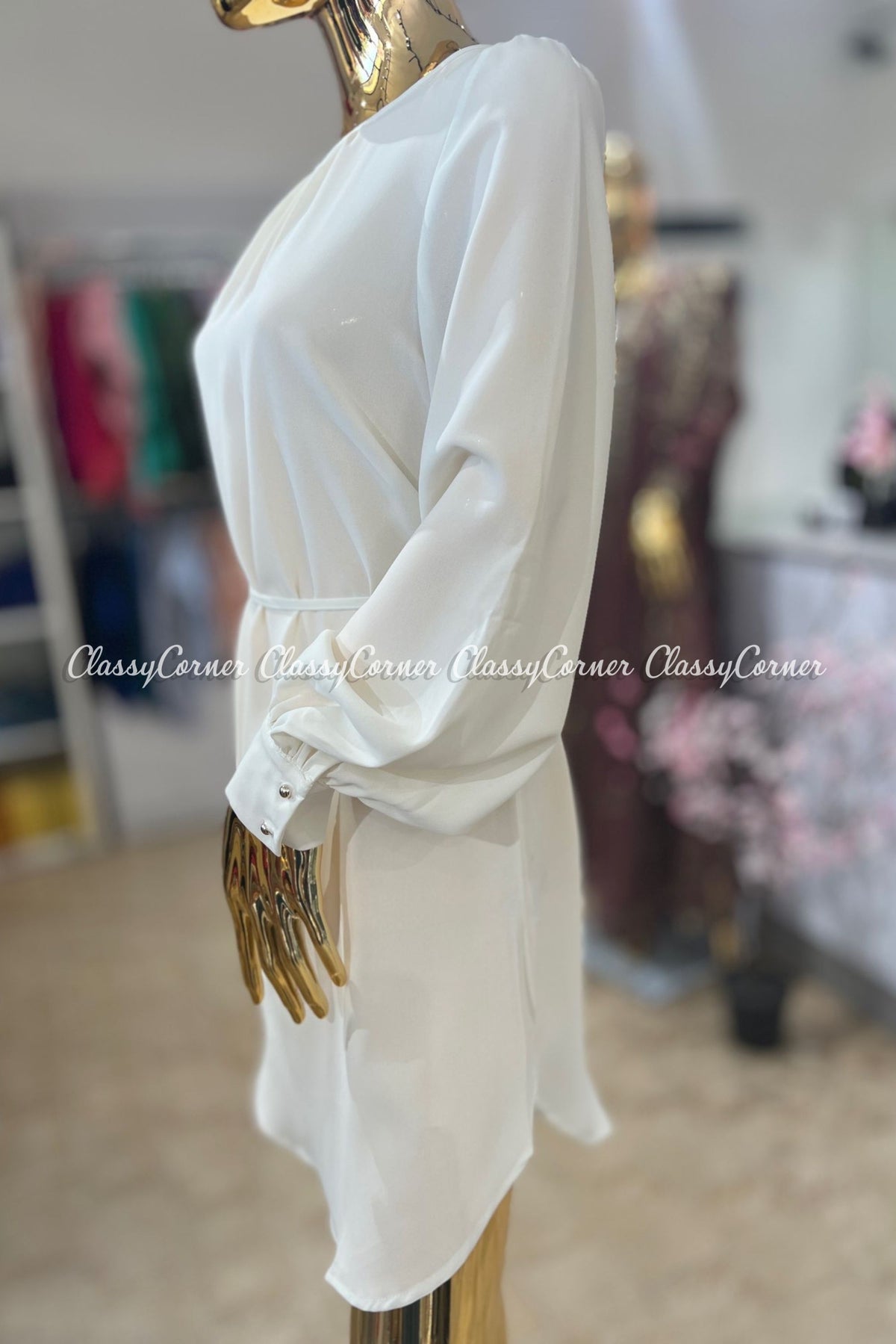 White Full Sleeves Office Wear Top