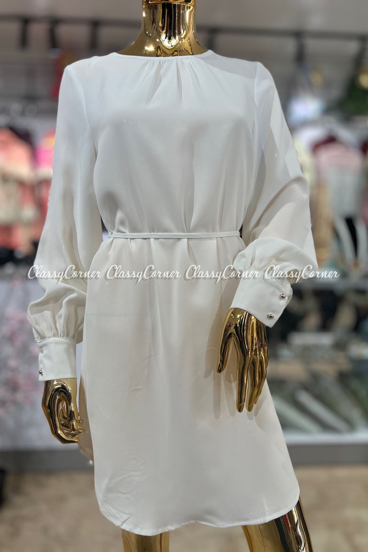 White Full Sleeves Office Wear Top