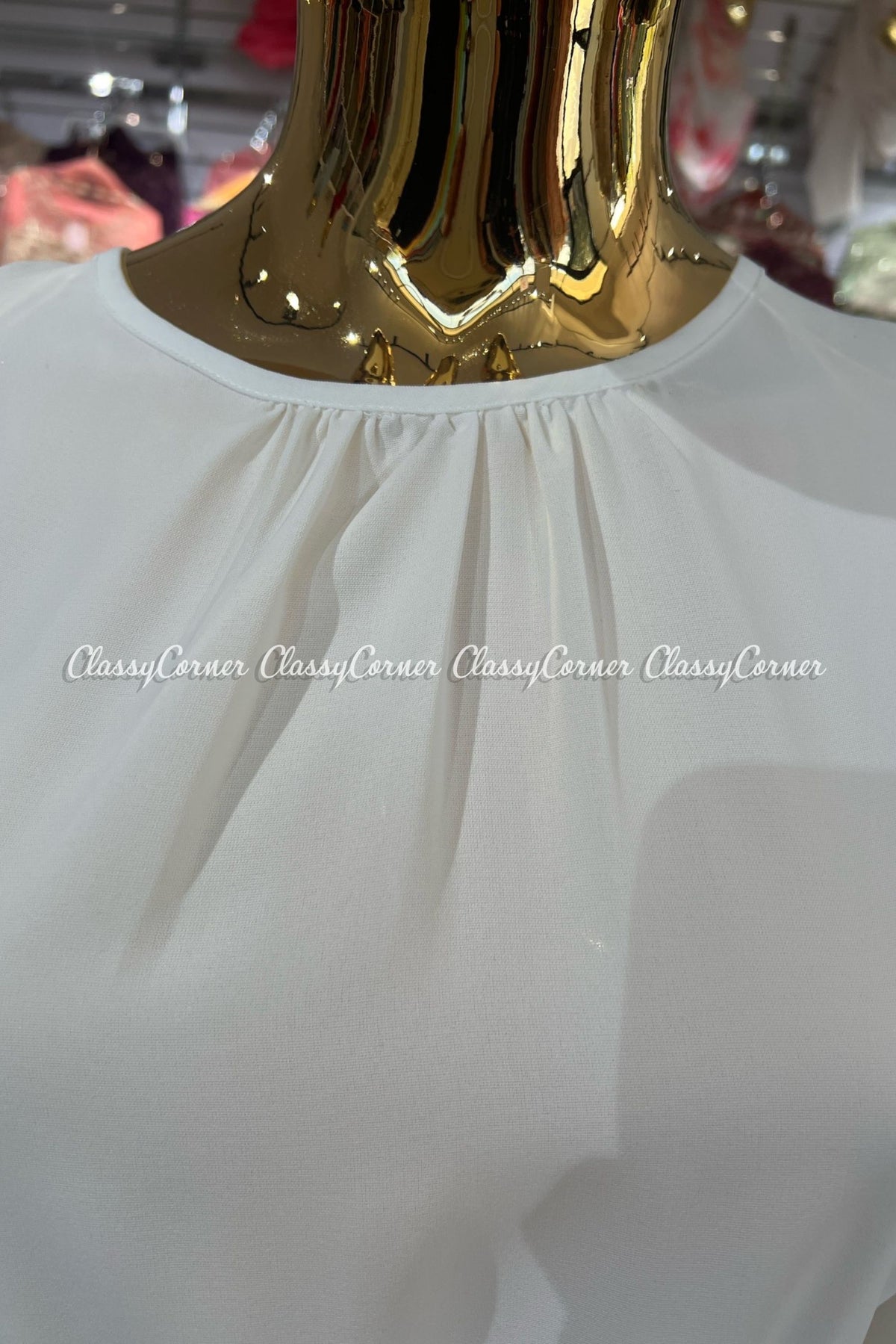 White Full Sleeves Office Wear Top