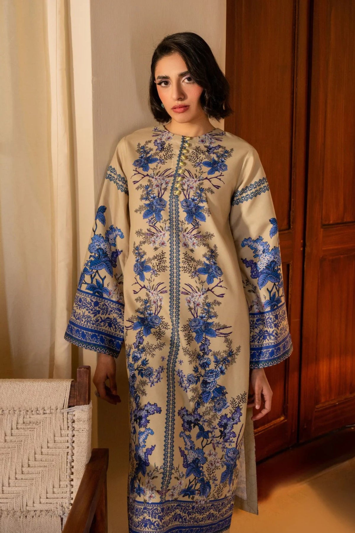 Beige Floral Printed 2PC