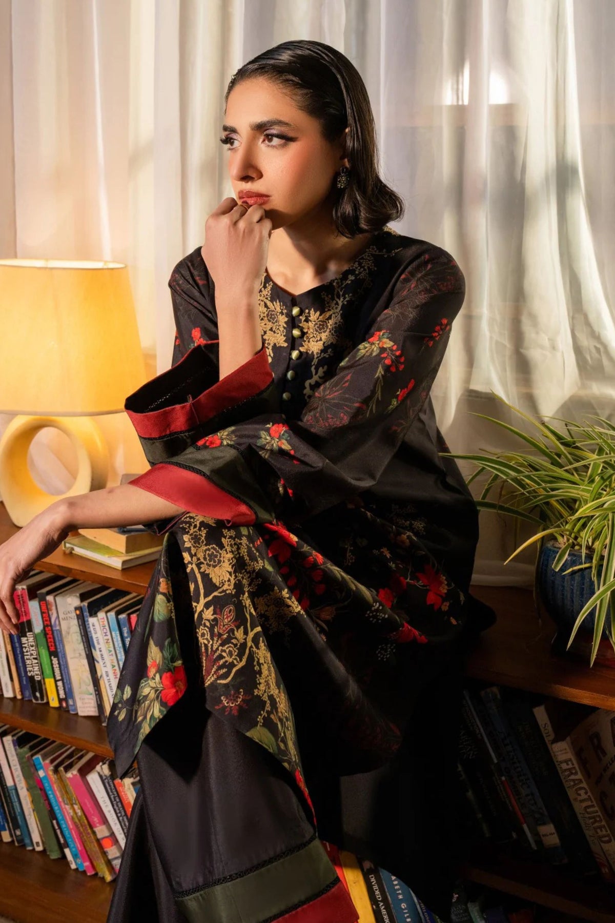 Black Floral Printed 2PC