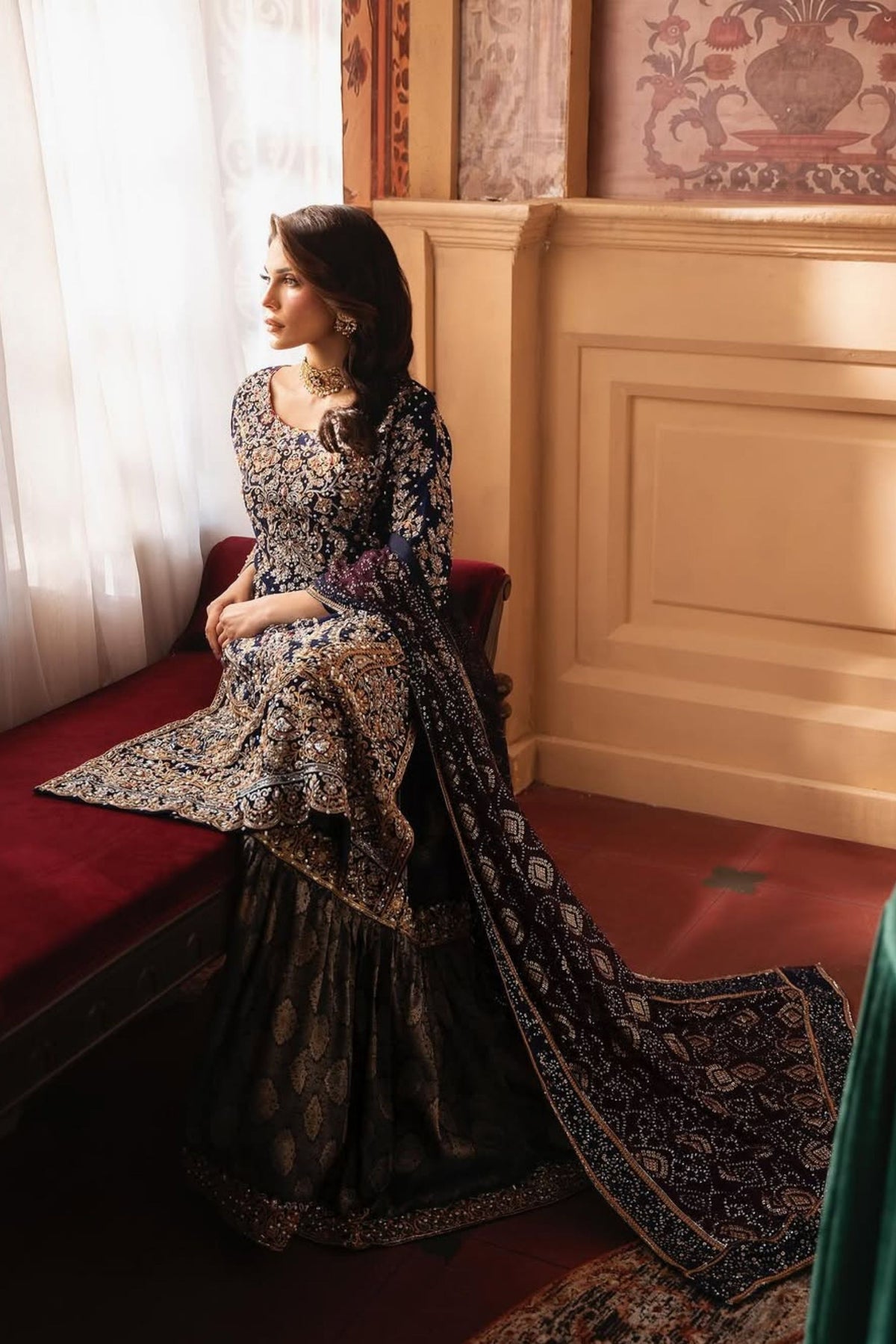 Dark Blue Chiffon Gharara