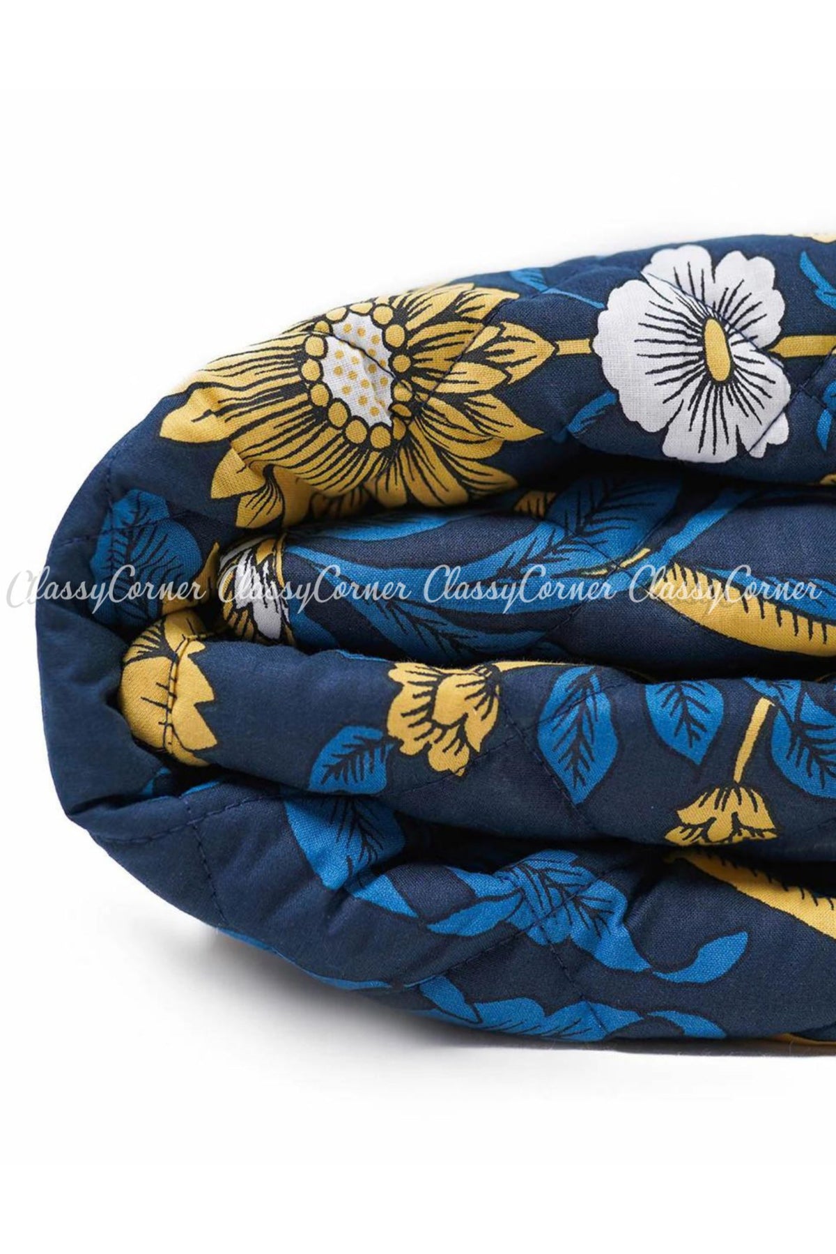Blue Yellow Printed Cotton Bedspread Set