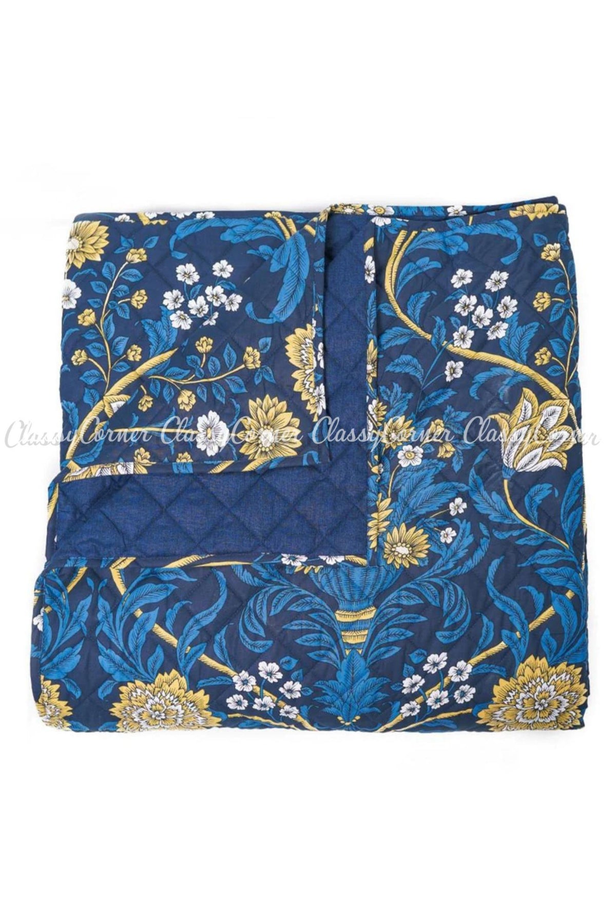 Blue Yellow Printed Cotton Bedspread Set