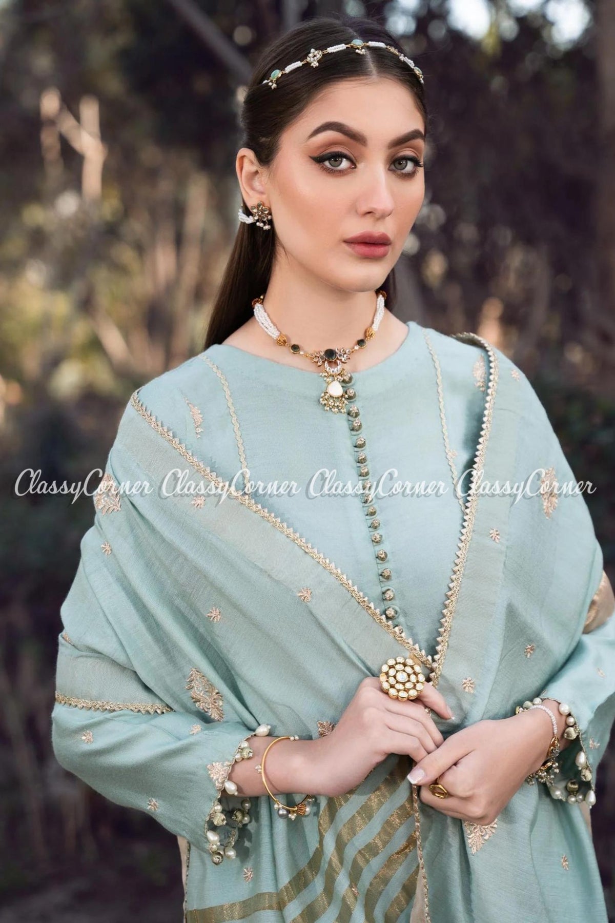 Blue Khaddi Silk Pakistani Salwar Kameez