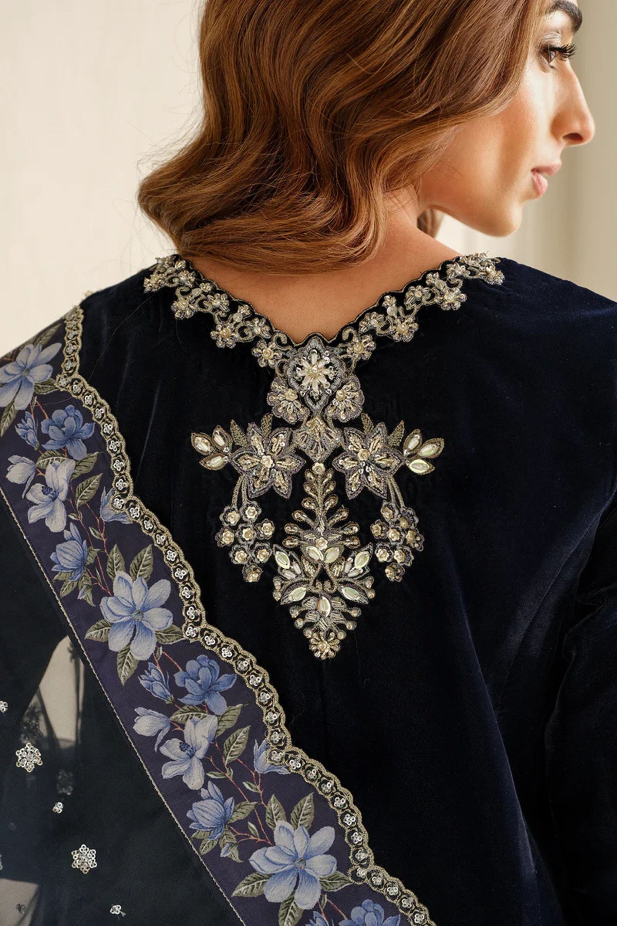 Navy Blue Velvet Readymade Suit