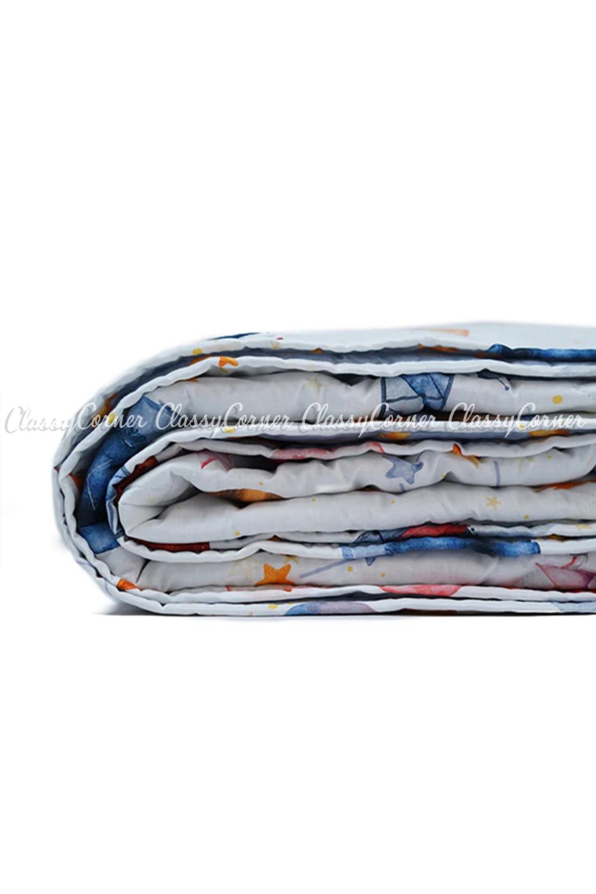 Kid&#39;s White Blue Astro Printed Cotton Bedset