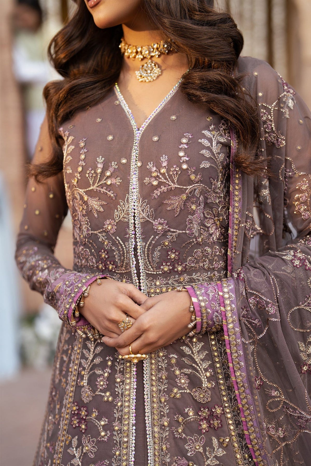 Pastel Brown Net Gown