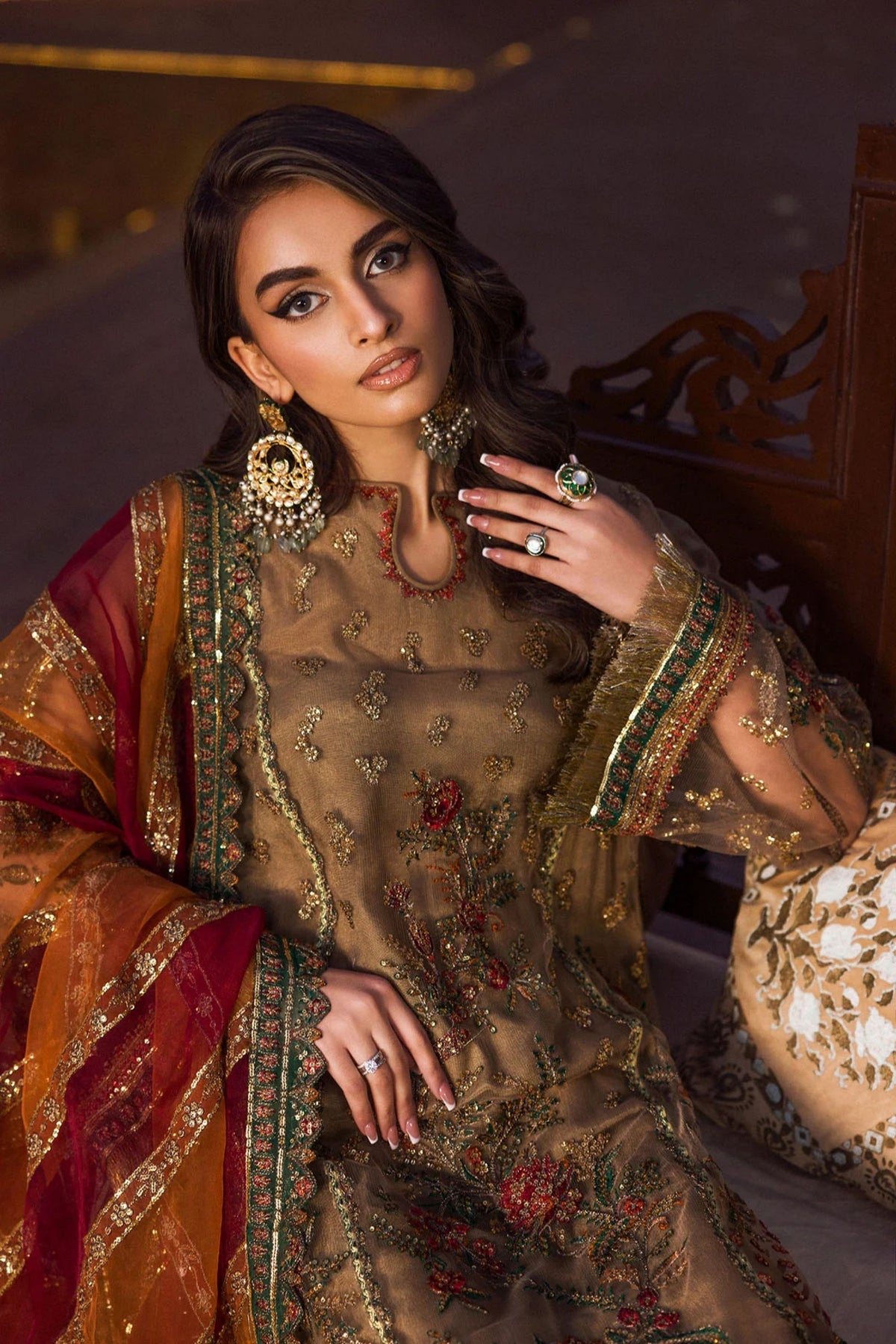 Elegant Mehndi Wear Silk Net Suit