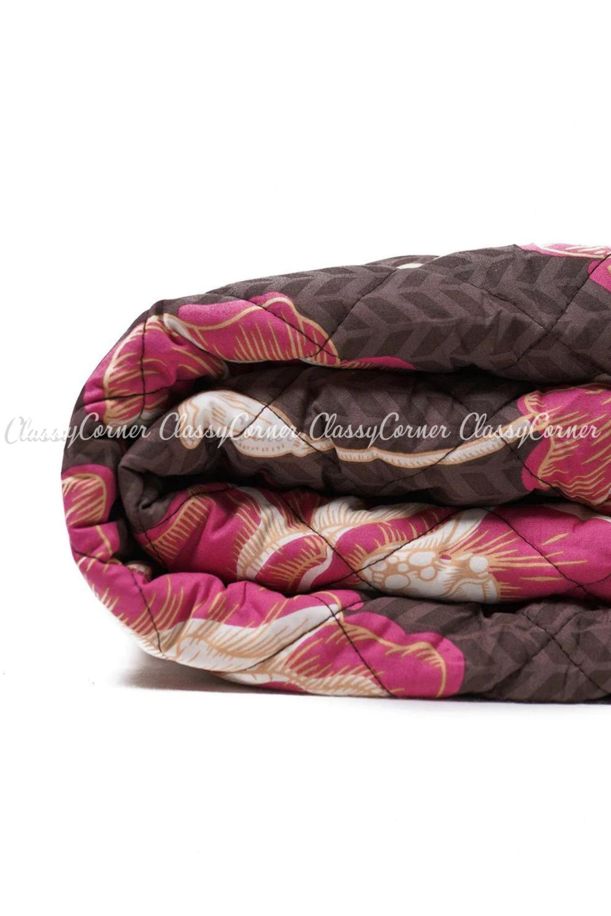 Brown Pink Cotton Floral Printed Bedspread Set