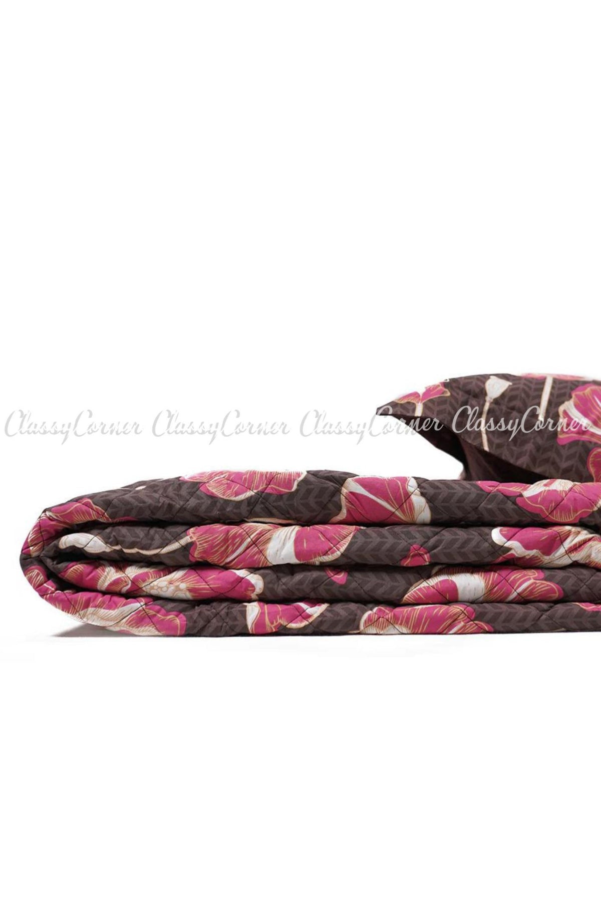 Brown Pink Cotton Floral Printed Bedspread Set