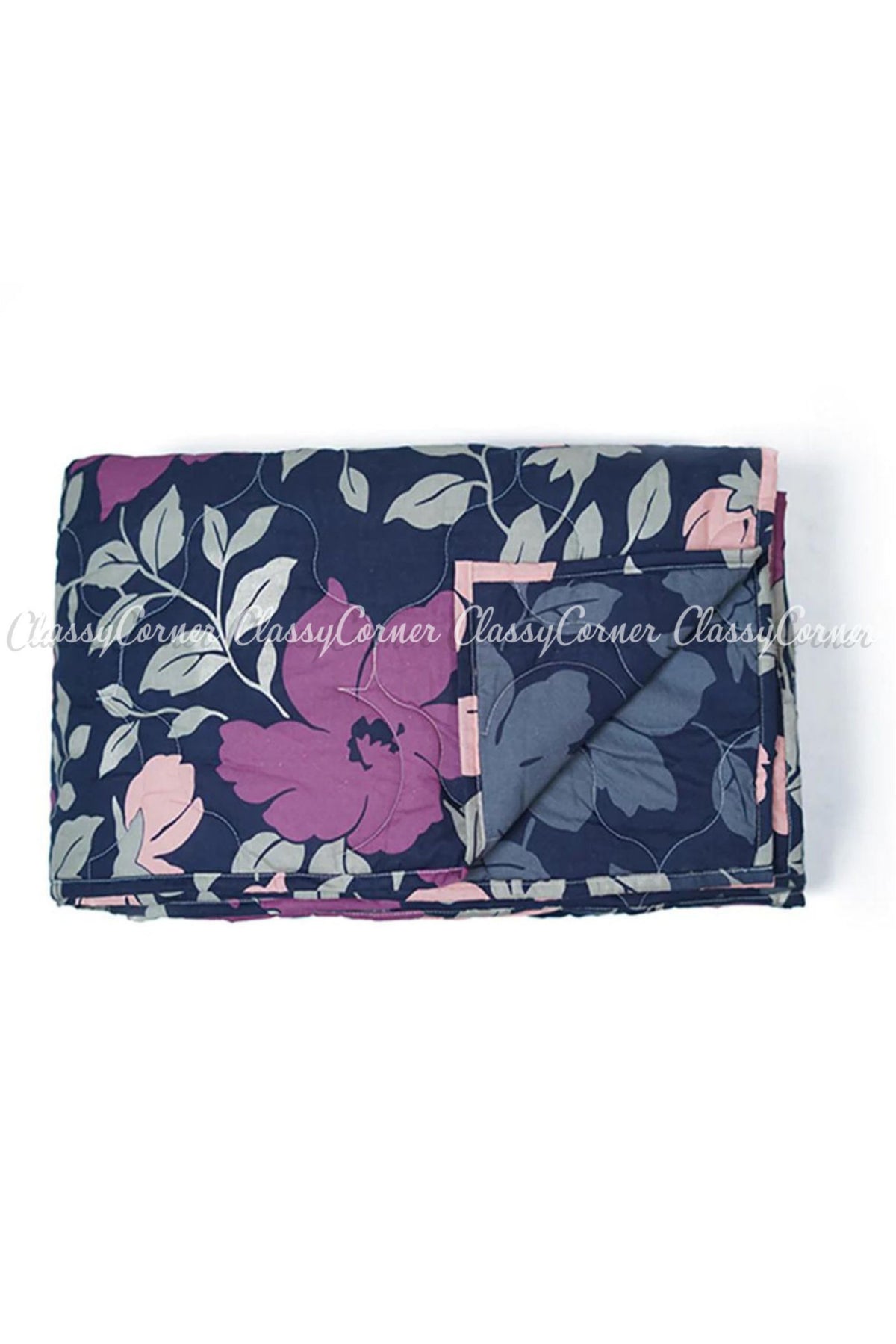 Dark Blue Floral Printed Cotton Bedset