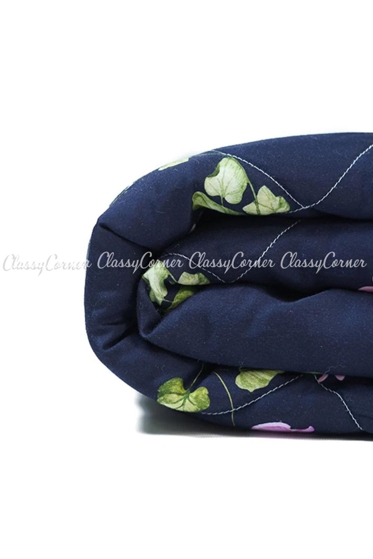 Dark Blue Minimalist Floral Printed Cotton Bedset