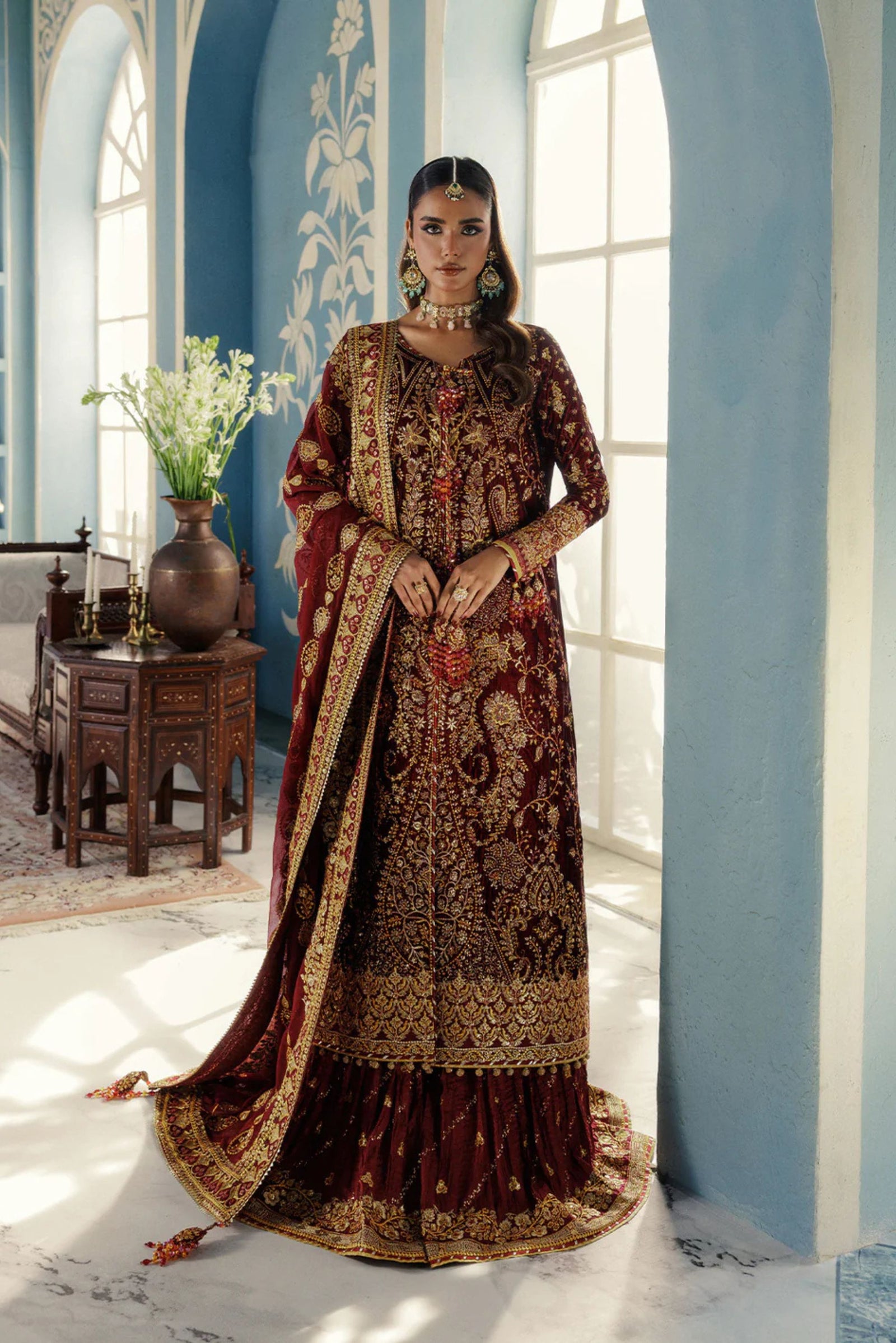 Designer bridal lehenga with gold zardozi and beadwork