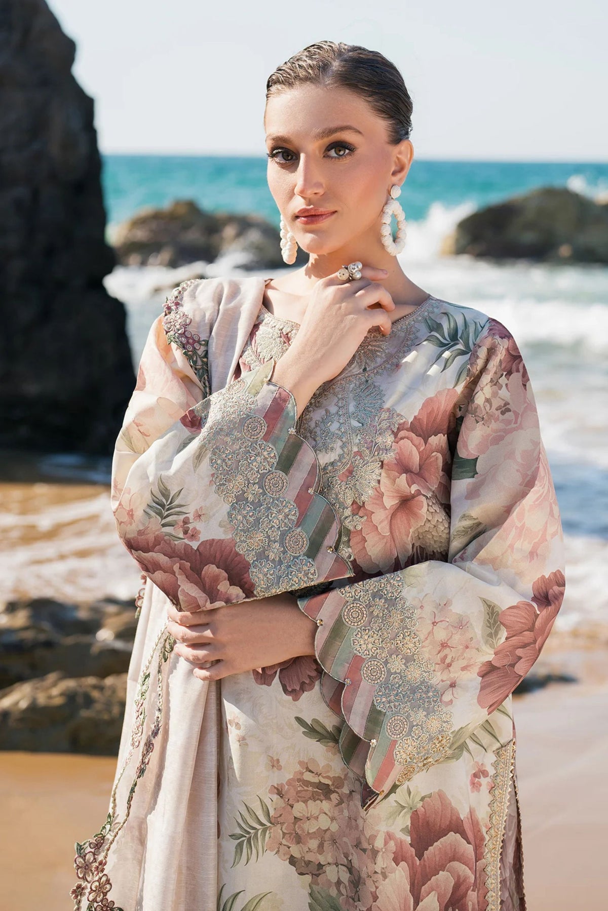 Light Grey Floral Lawn Suit
