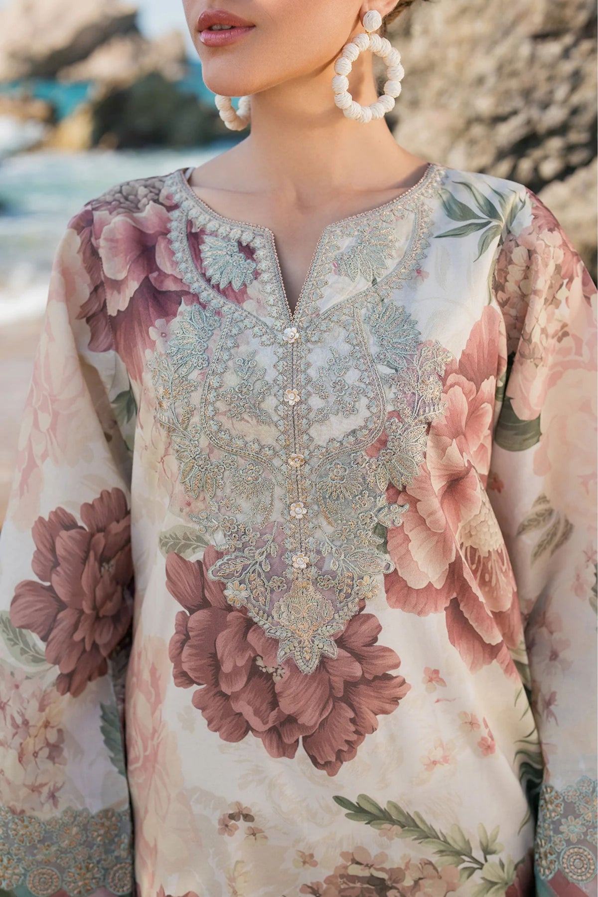 Light Grey Floral Lawn Suit
