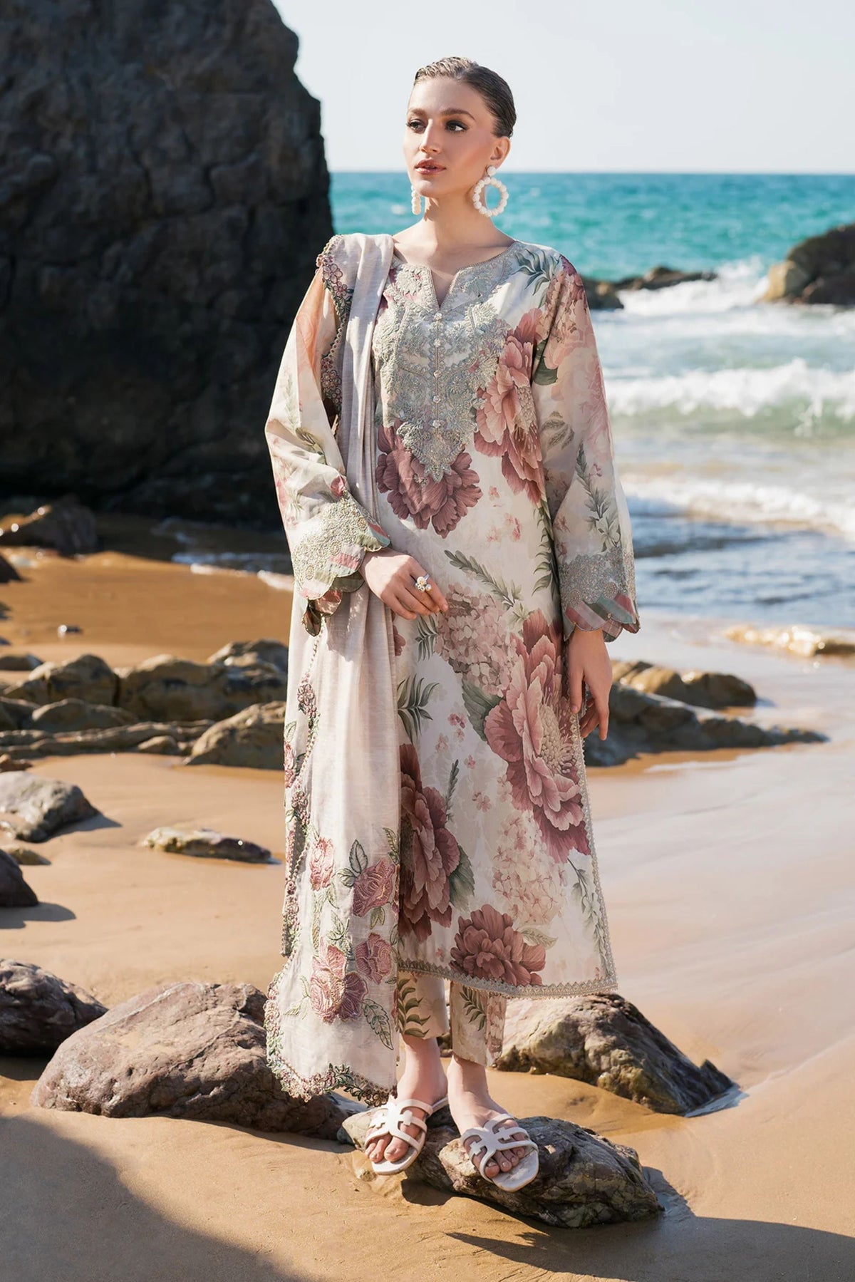 Light Grey Floral Lawn Suit