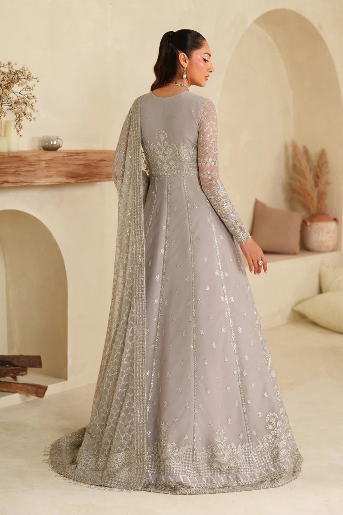 Grey Net Wedding Party Dress