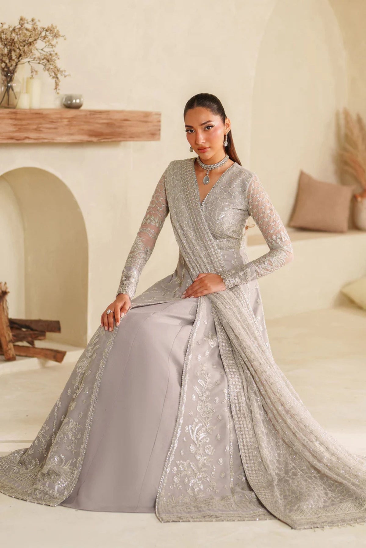 Grey Net Wedding Party Dress