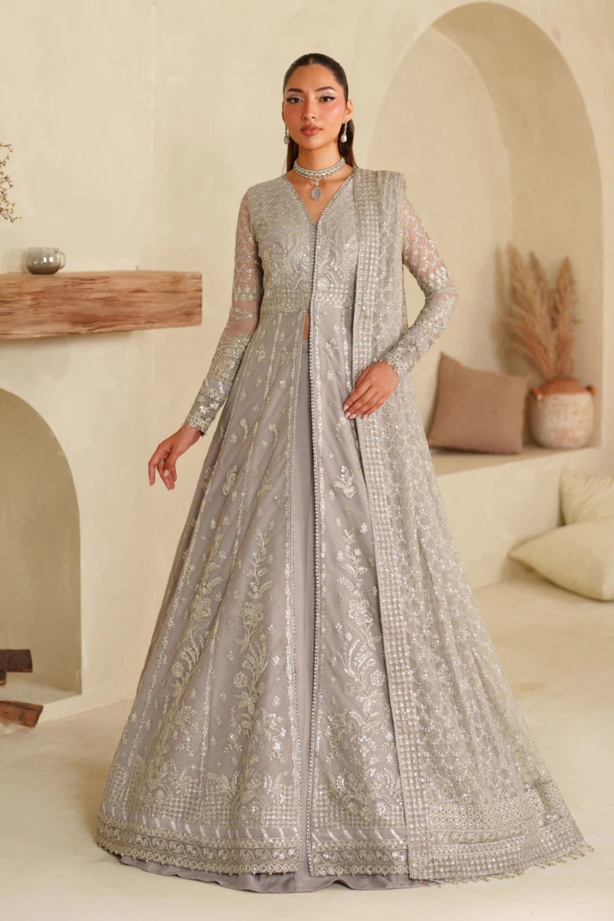 Grey Net Wedding Party Dress
