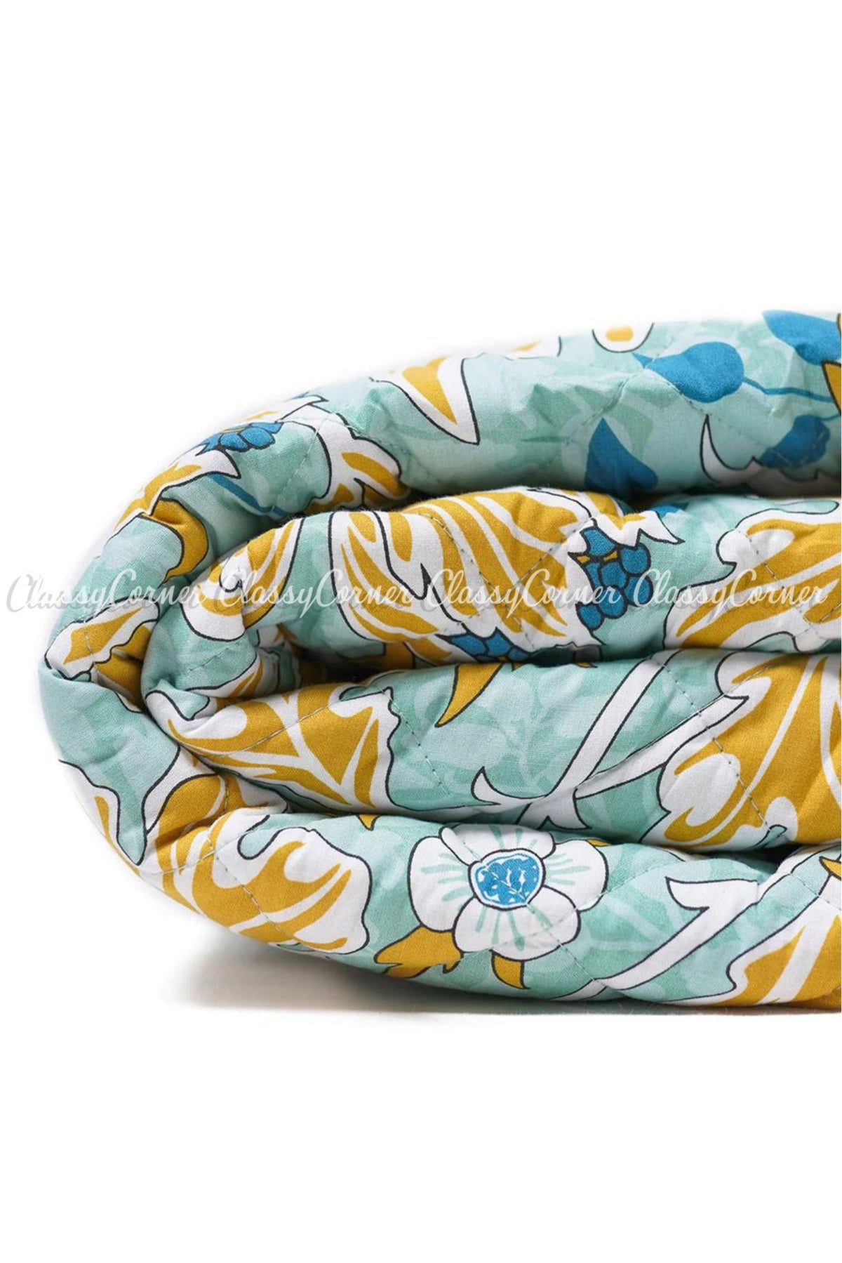 Light Blue Multi Floral Printed Cotton Bedspread Set