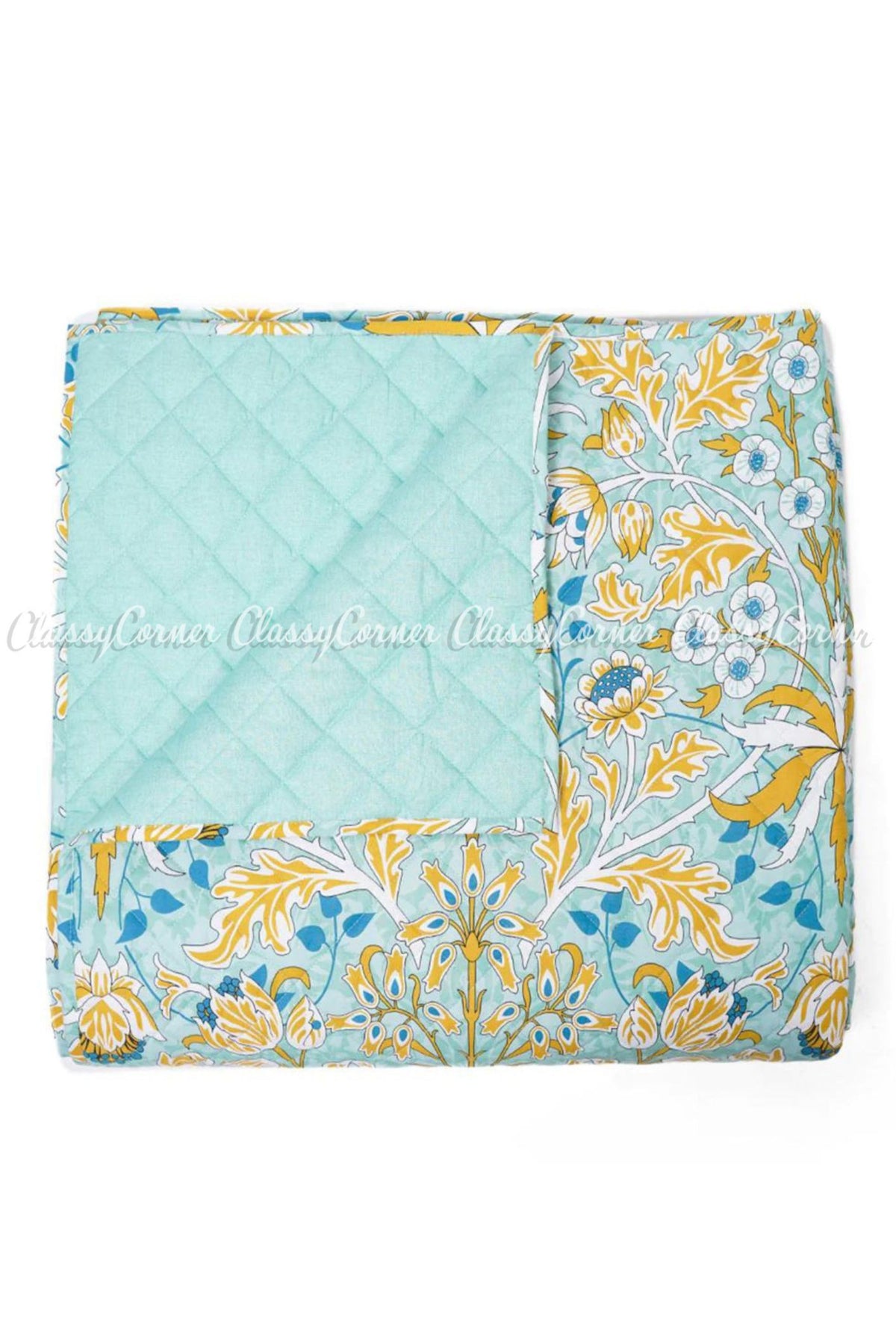 Light Blue Multi Floral Printed Cotton Bedspread Set
