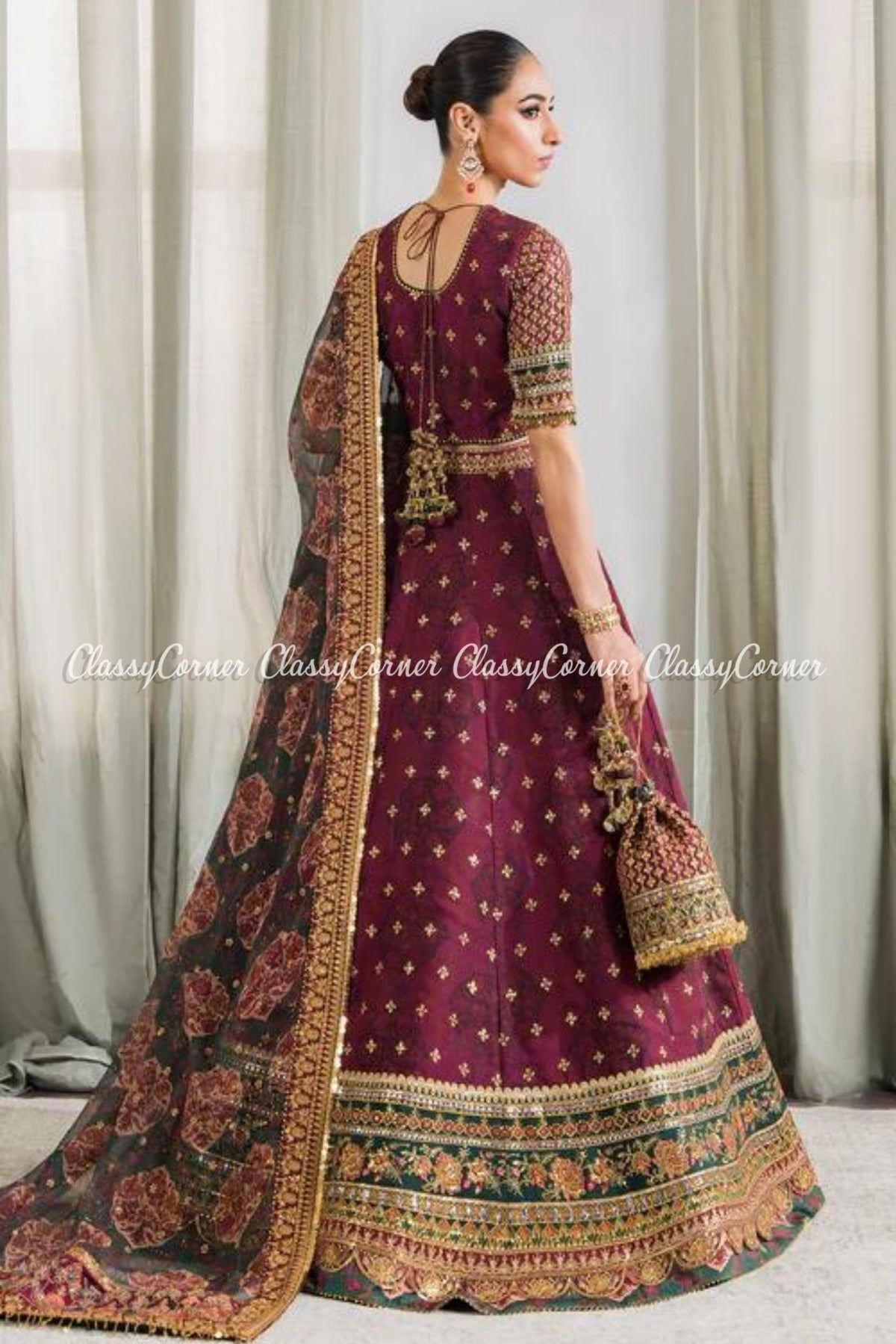 Magenta Multi Chiffon Embroidered Frock Lehenga