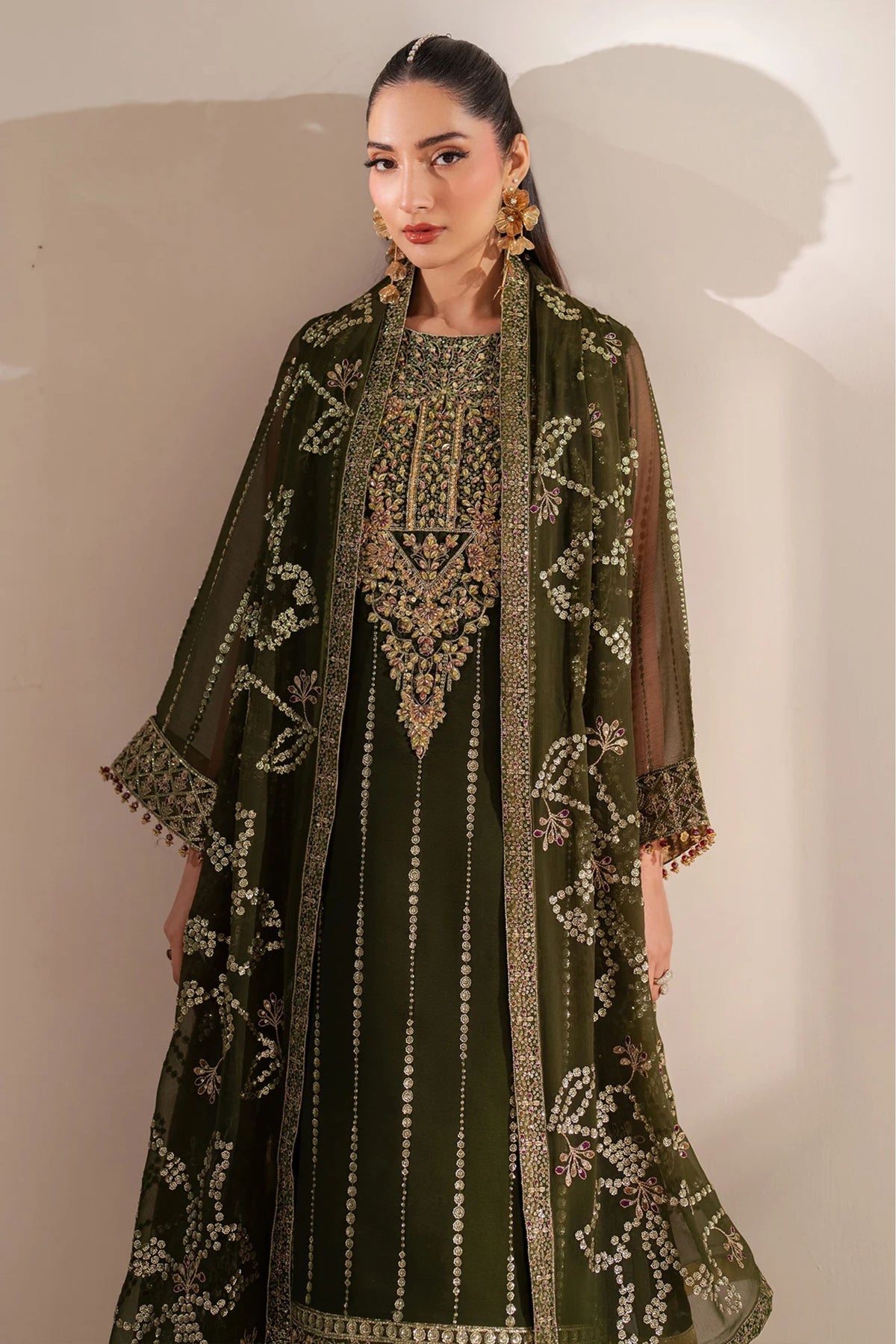 Olive Green Chiffon Pakistani Suit