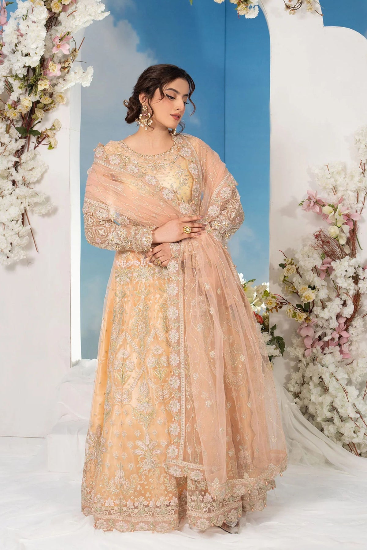 Peach Net Party Wear Gown