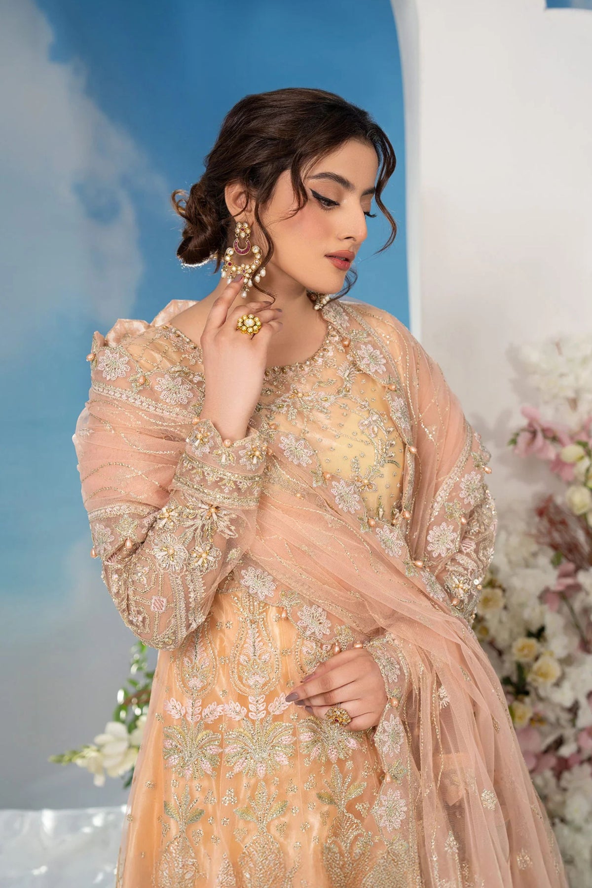 Peach Net Party Wear Gown