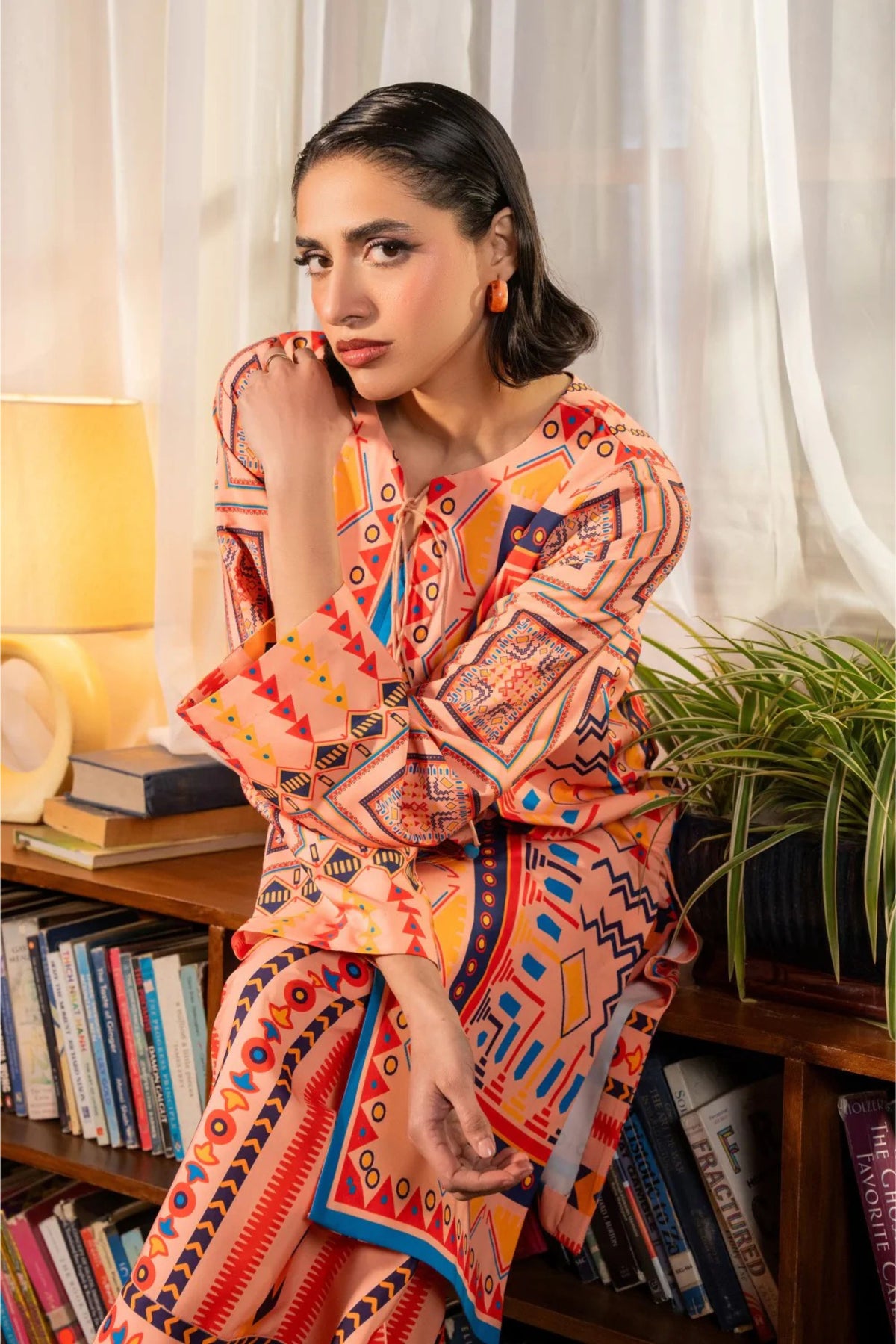 Peach Printed 2PC Suit
