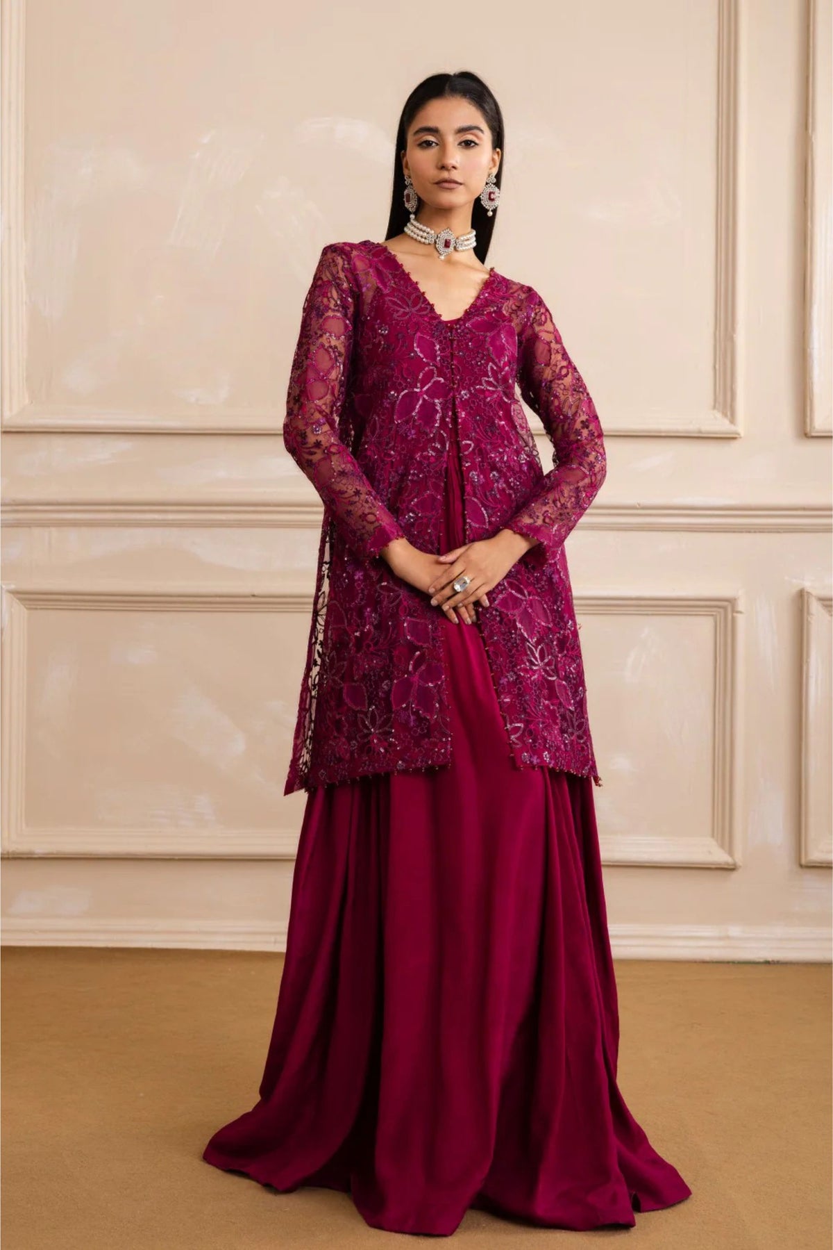 Plum Net Embellished Outfit