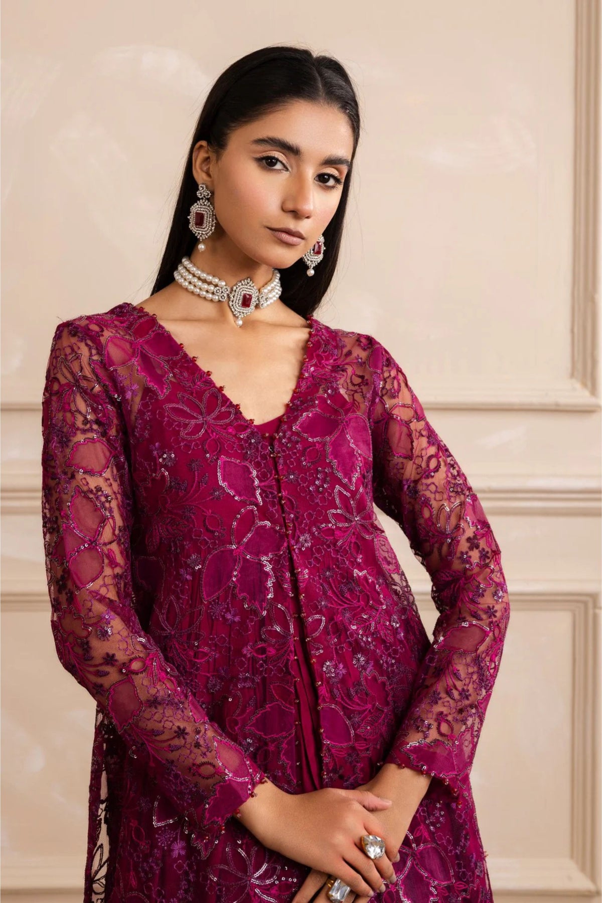 Plum Net Embellished Outfit
