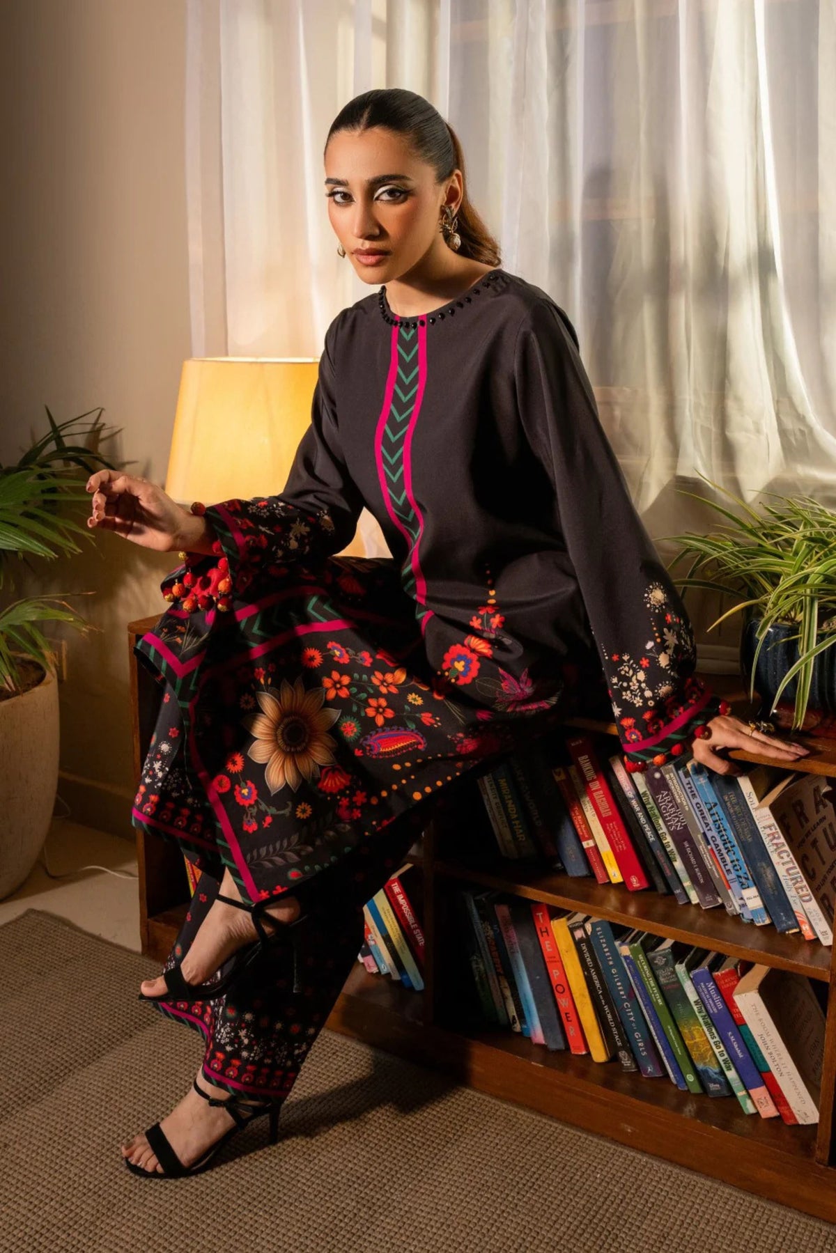 Black Floral Printed 2PC