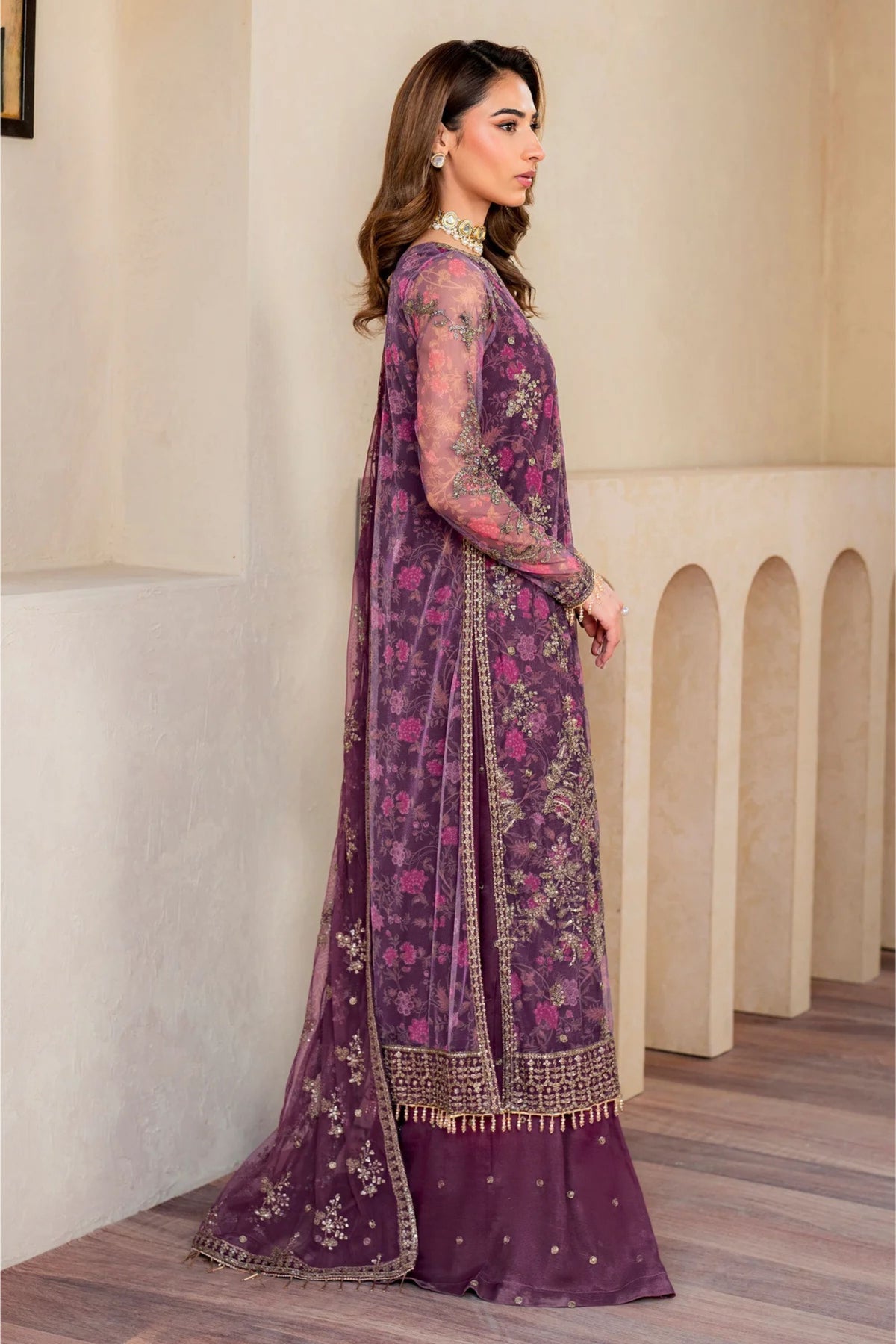 Purple Net Party Wear Sharara