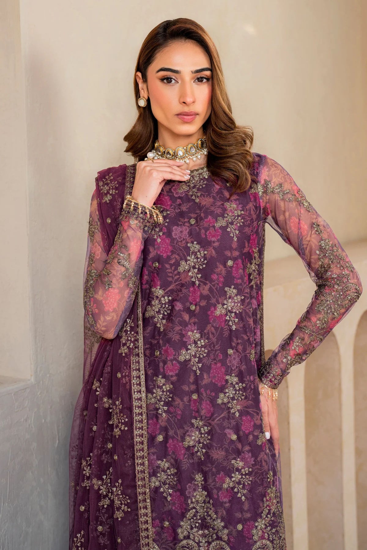 Purple Net Party Wear Sharara