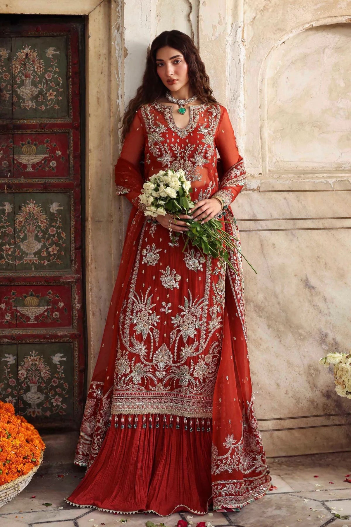 Deep Traditional Red Bridal Outfit