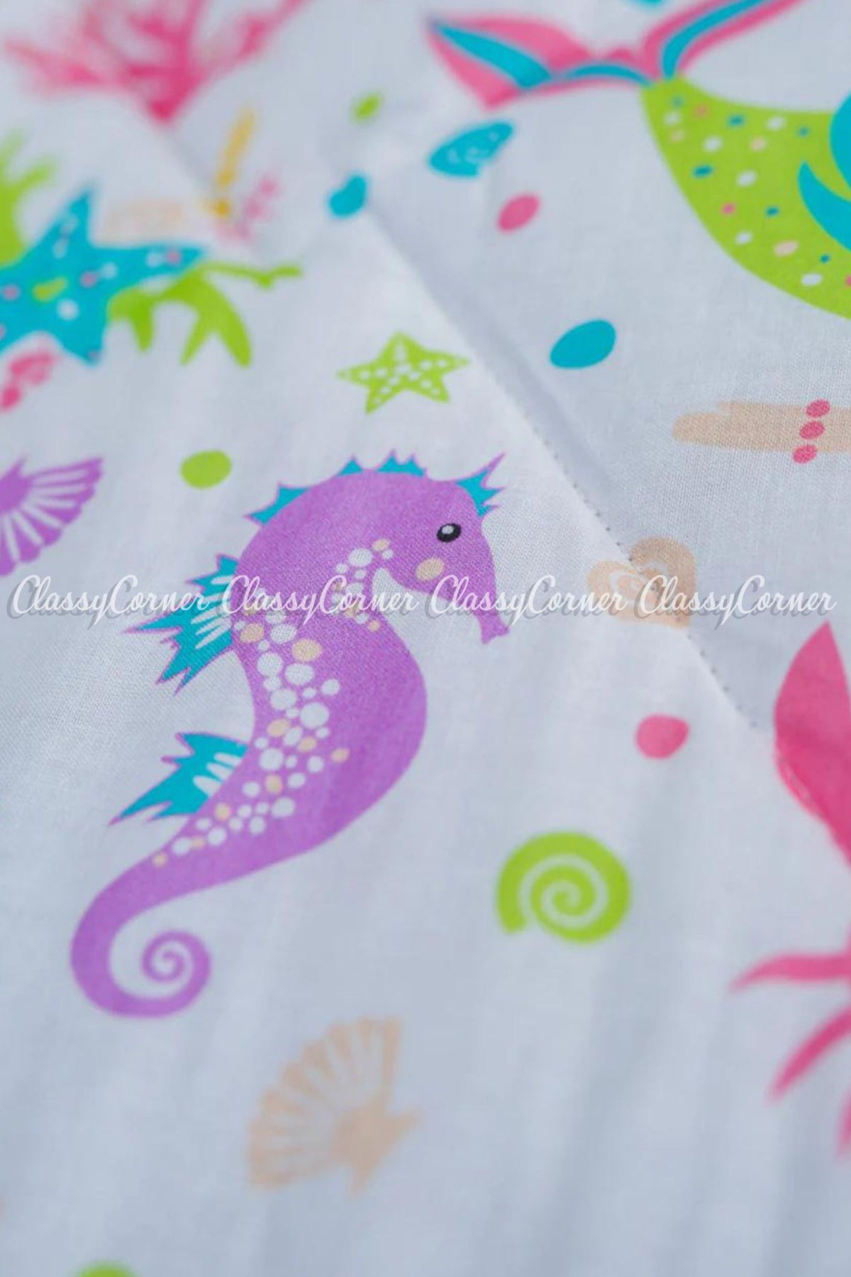 Kid&#39;s White Multicolor Mermaid Printed Cotton Bedset