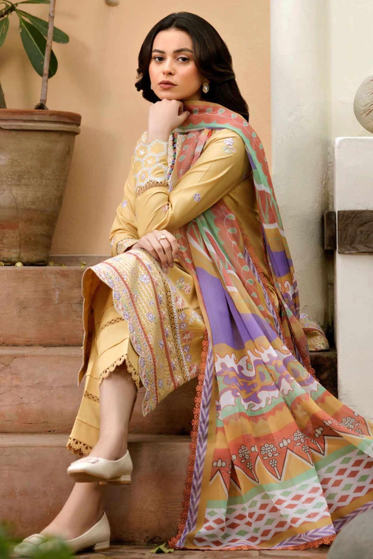 Yellow Floral Lawn Outfit
