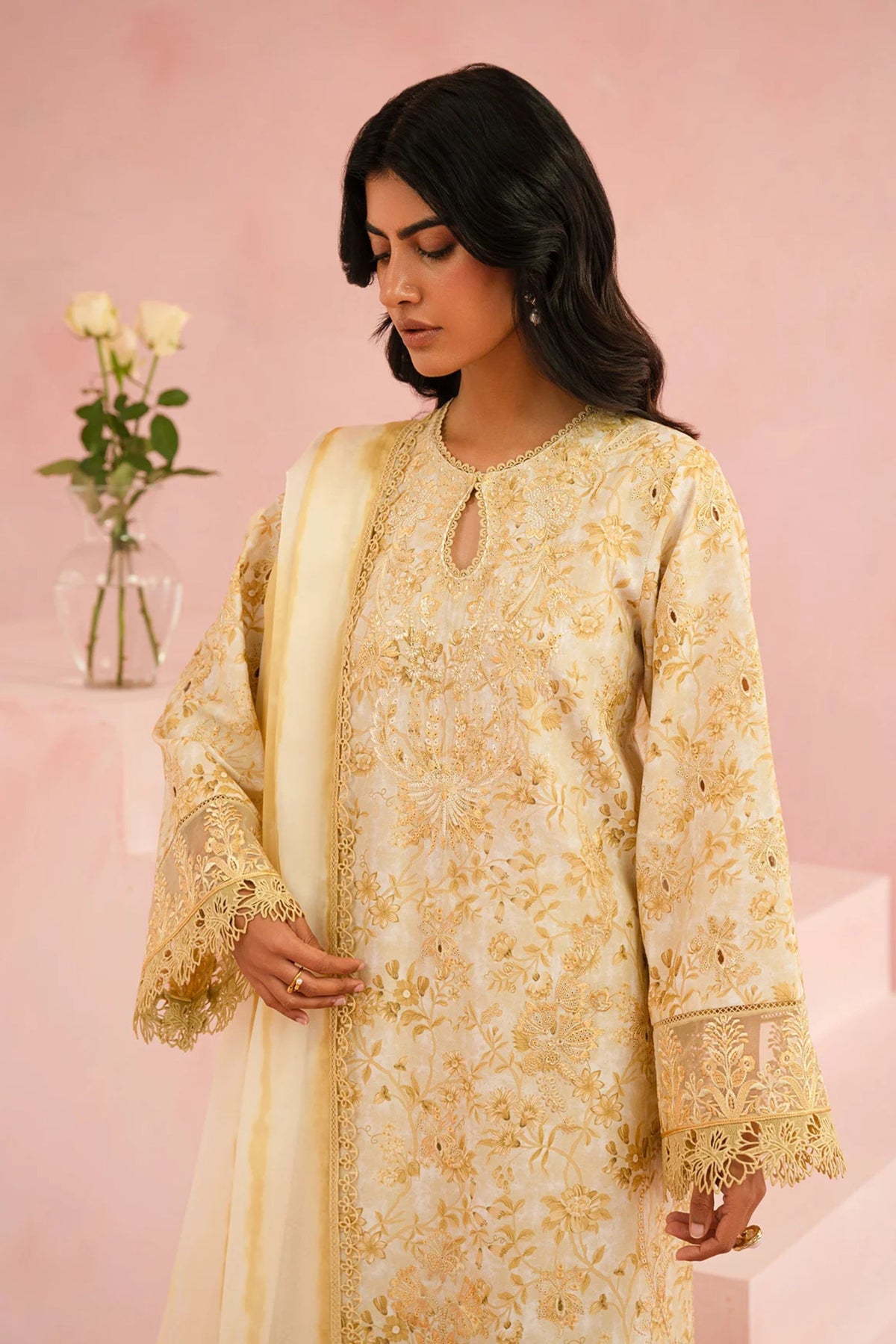 Light Yellow Lawn Suit