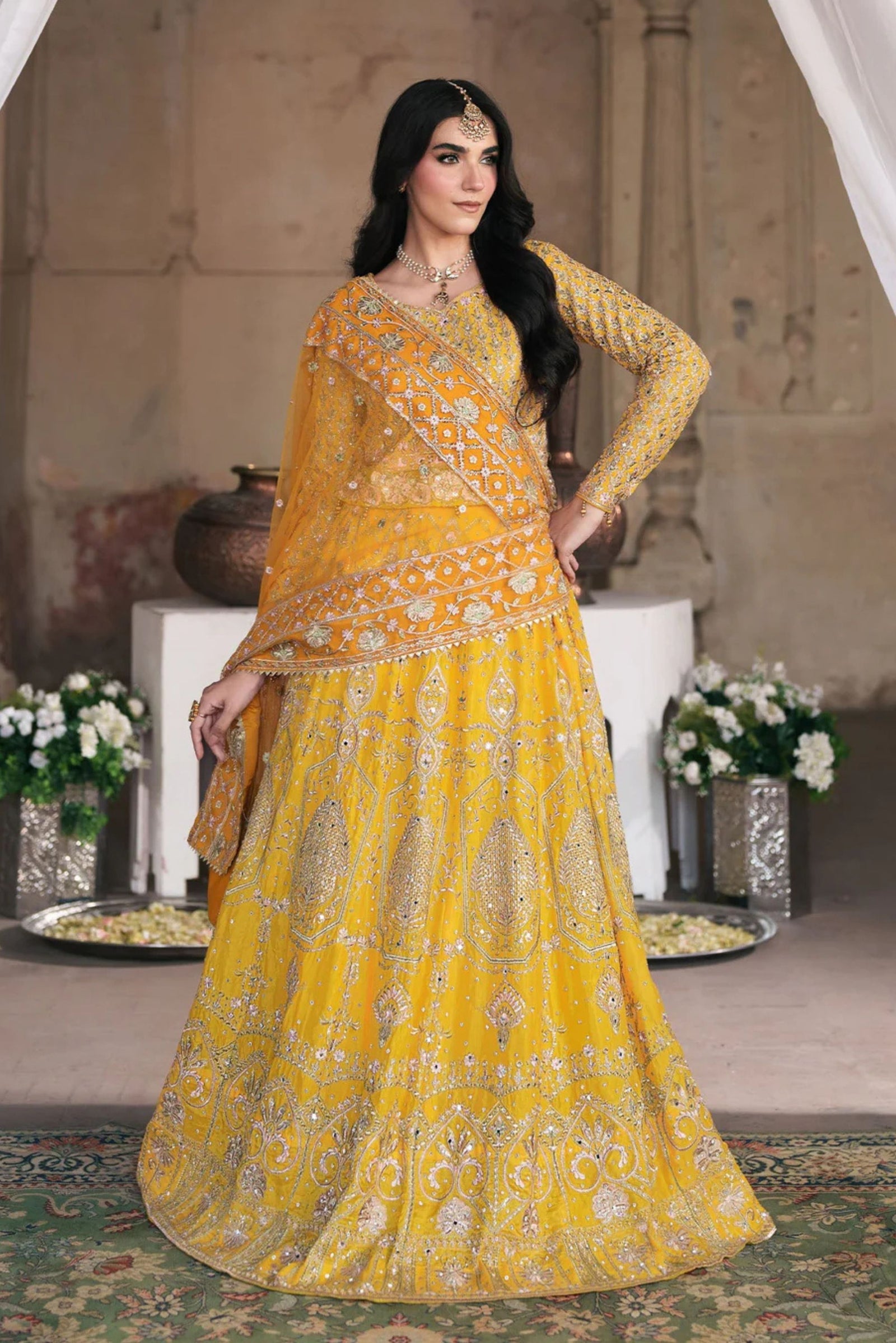 Traditional Pakistani Mehndi Wear Lehenga 