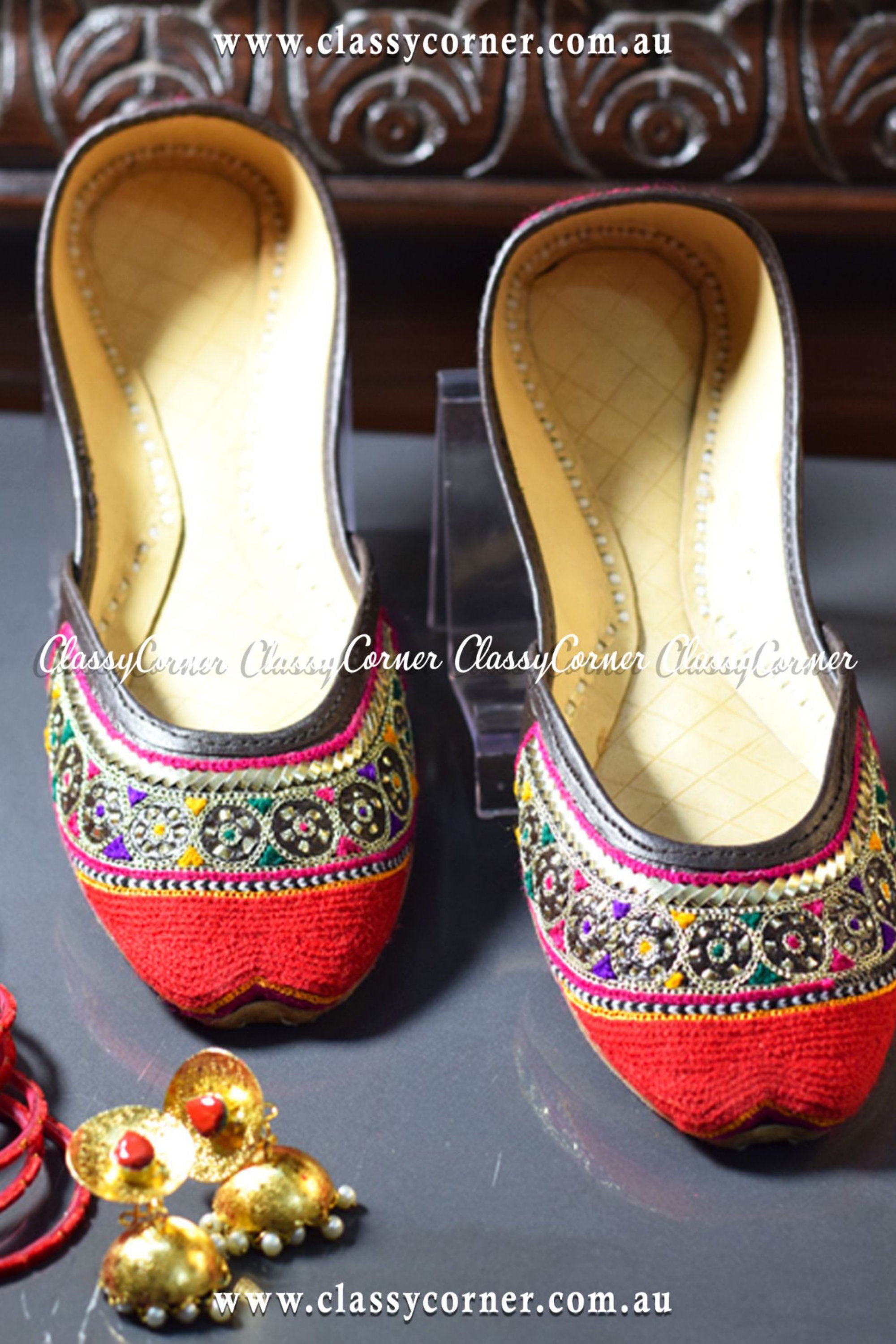 Red & Brown Khussa - Classy Corner