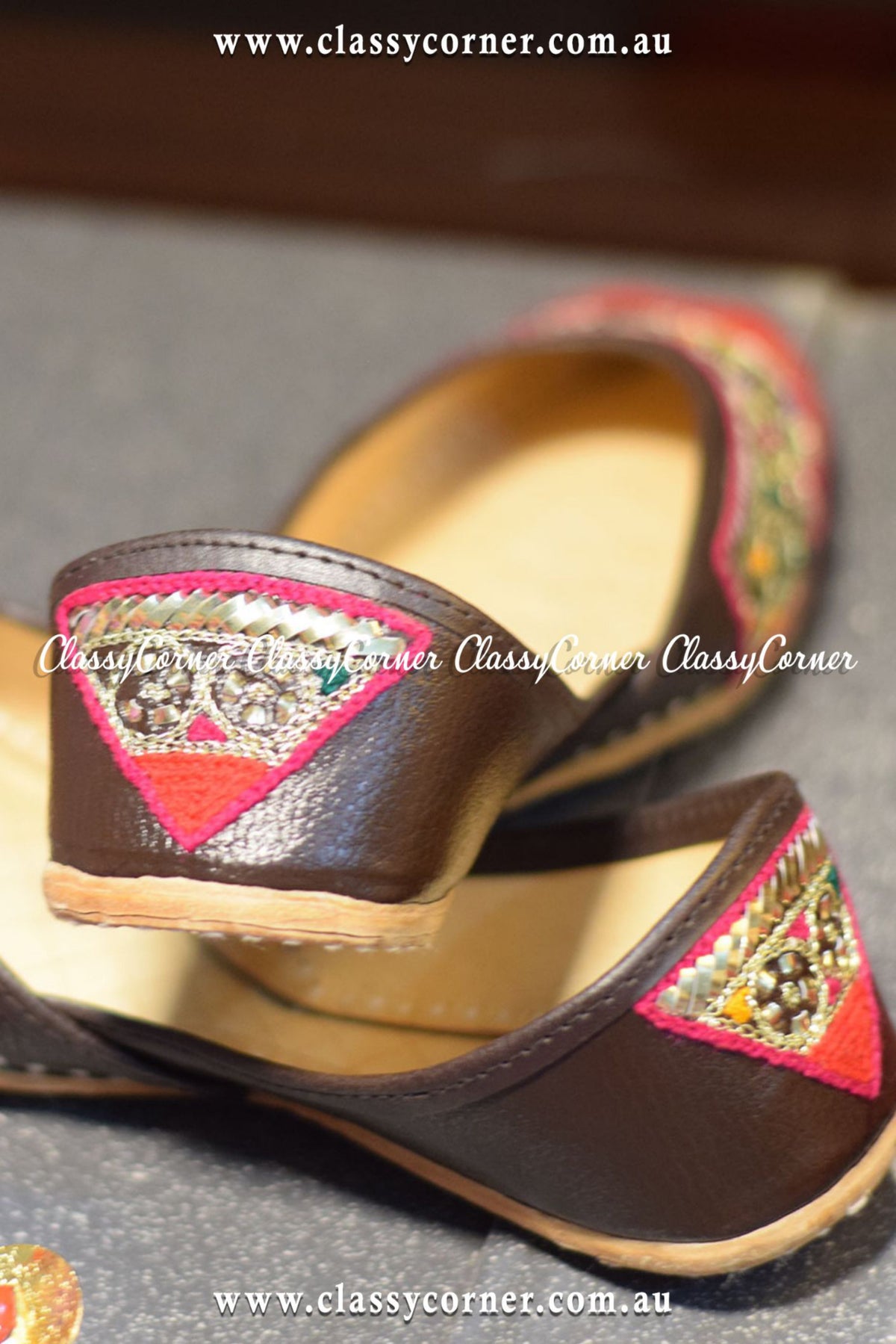 Red &amp; Brown Khussa - Classy Corner