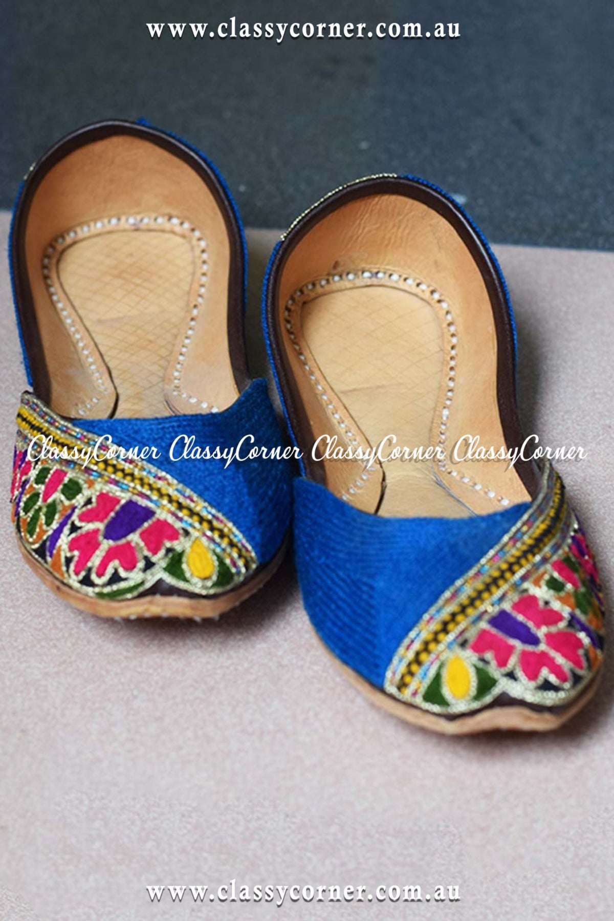 Blue Embroidered Velvet Khussa - Classy Corner