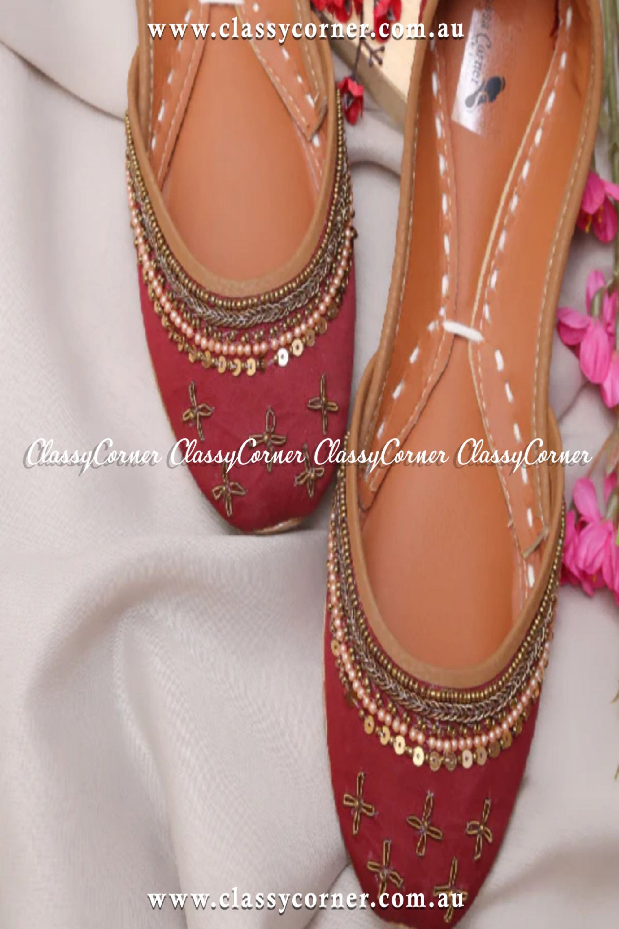 Maroon Leather Khusssa - Classy Corner